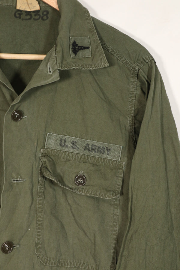 Real U.S. Army OG-107 PX utility shirt made by Poplin, used, patch retrofitted.