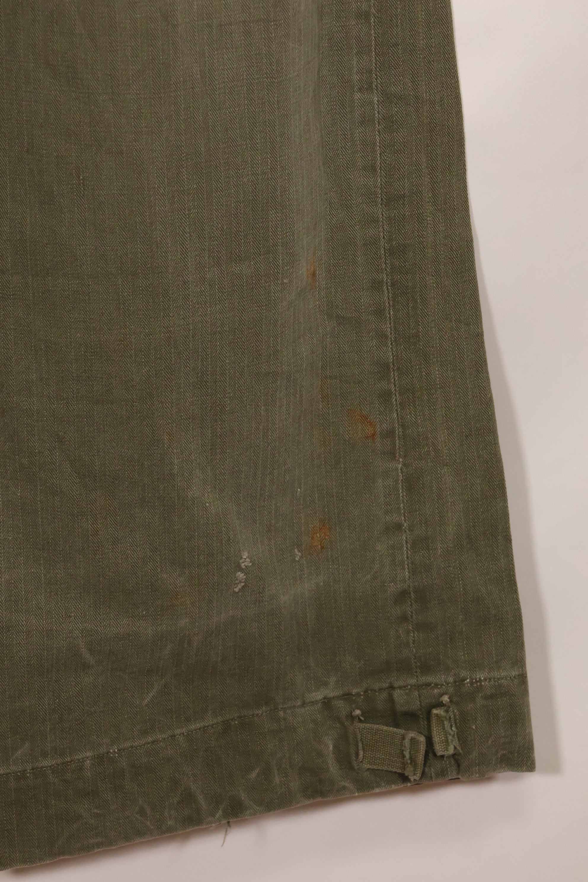 Real 1940s WWII US made British Army HBT jungle trousers, used.
