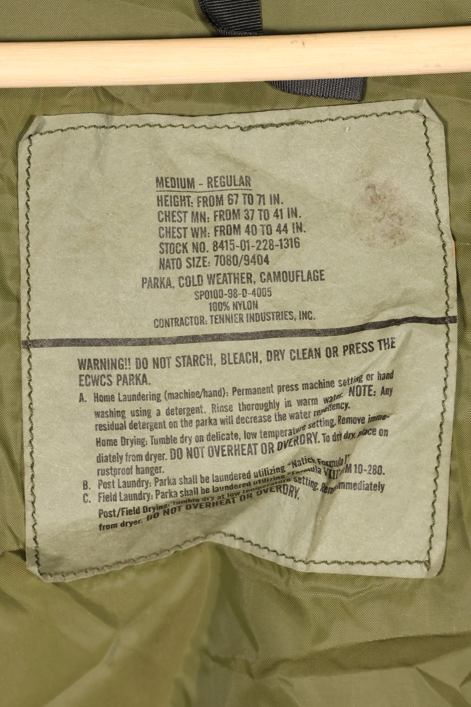 1998 Contract, M-R, U.S. Military, ECWCS Gen 1, Gore-Tex Parka, Used