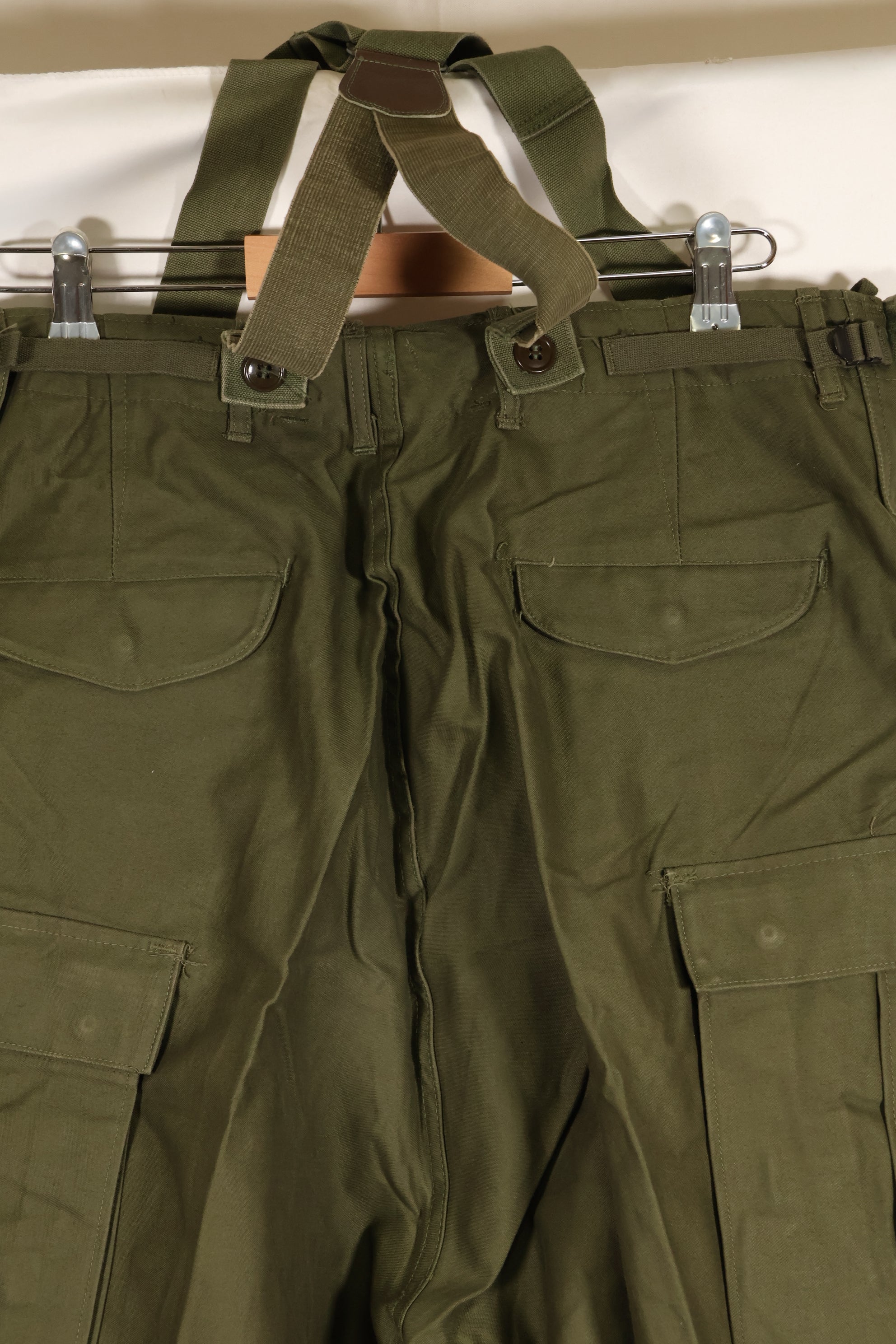 1951 Contract L-R M51 Cotton Field Pants with suspenders, used.