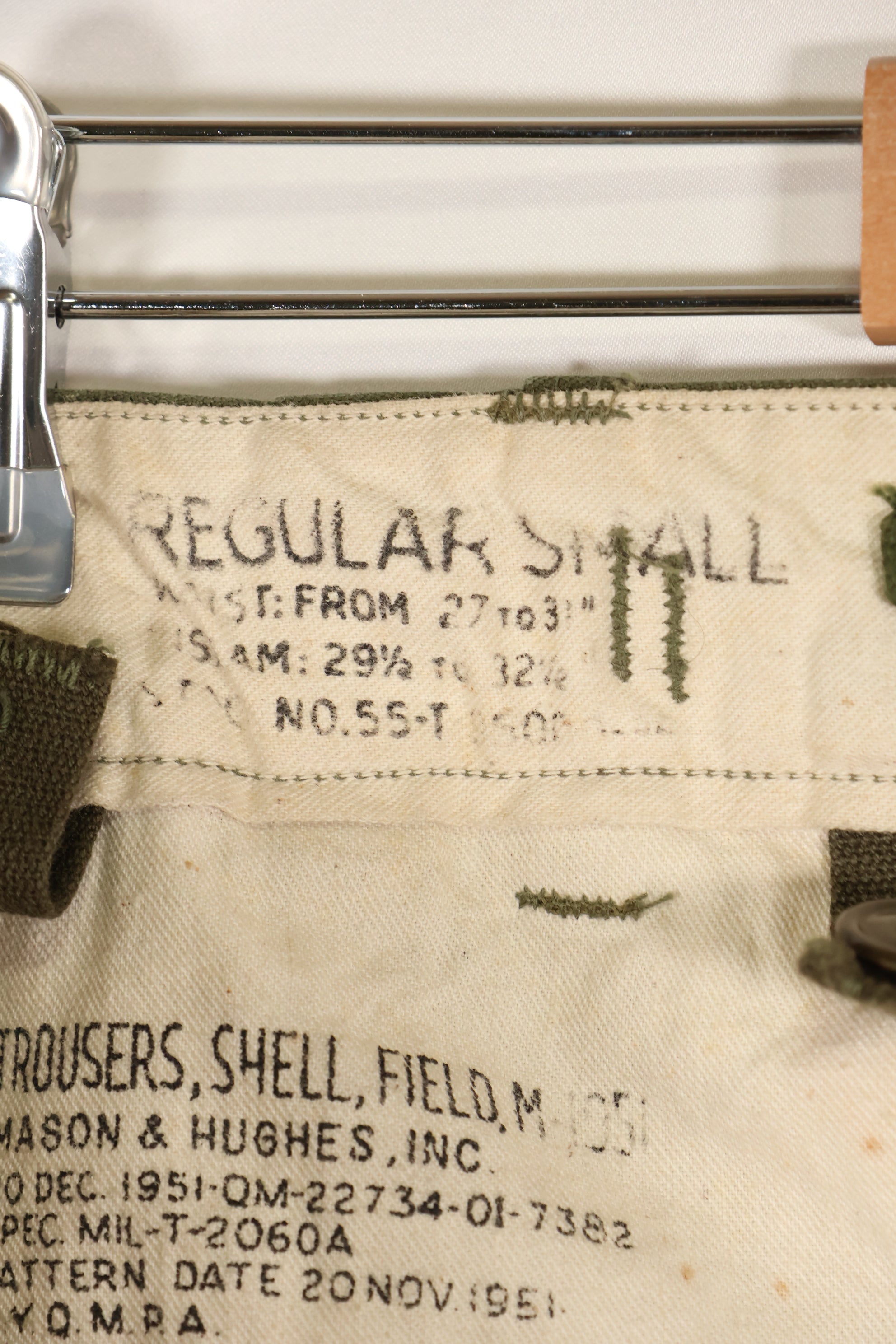 1951 Contract S-R M51 Cotton Field Pants with suspenders, used.