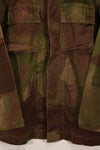 Real 1961 ARVN Windproof camouflage shirt, light fabric, missing buttons, rare.