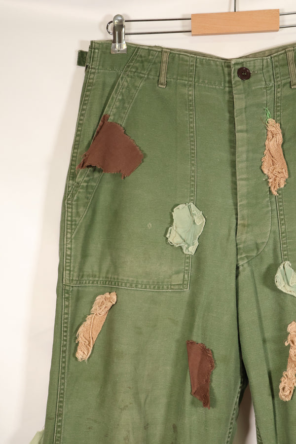 Early 1960s MEDIUM OG-107 Utility Pants, Type I Baker Pants, with camouflage, modified for sniper use