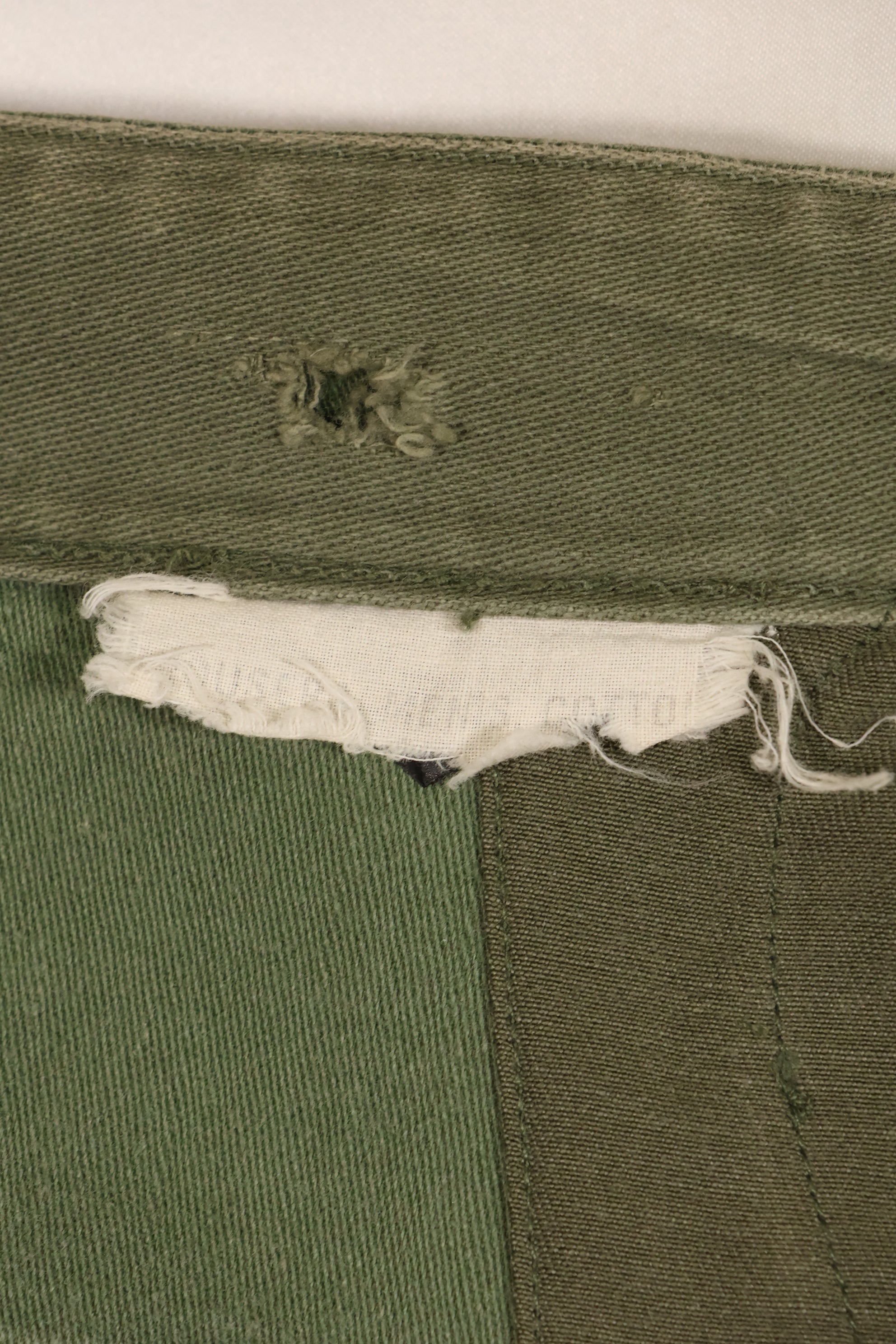 Early 1960s MEDIUM OG-107 Utility Pants, Type I Baker Pants, with camouflage, modified for sniper use