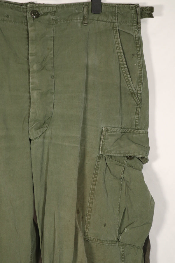 Real 2nd Model Jungle Fatigue Pants with leg ties, large size, stained, used.