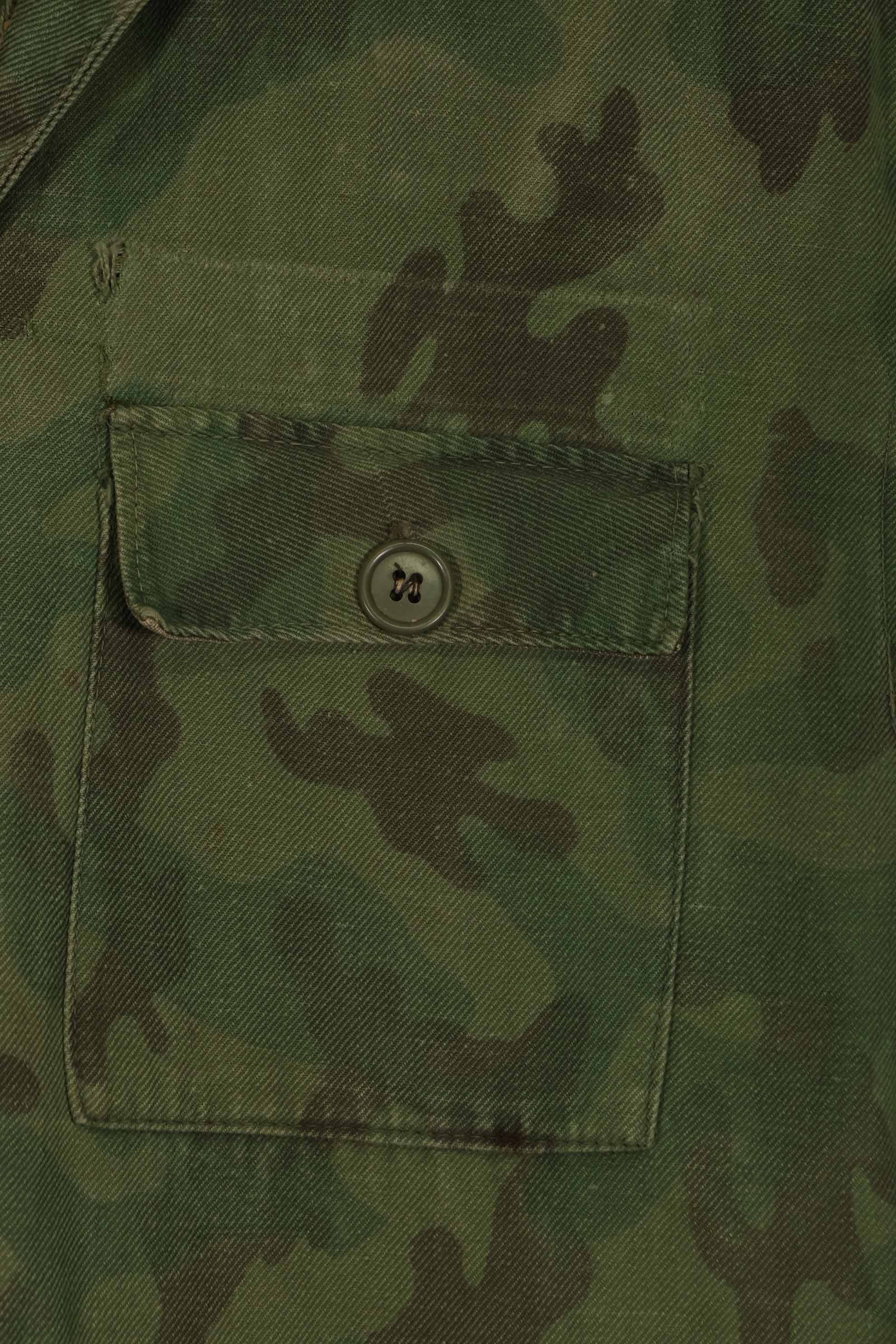 Real 1960s ARVN locally made camouflage shirt, worn, used.