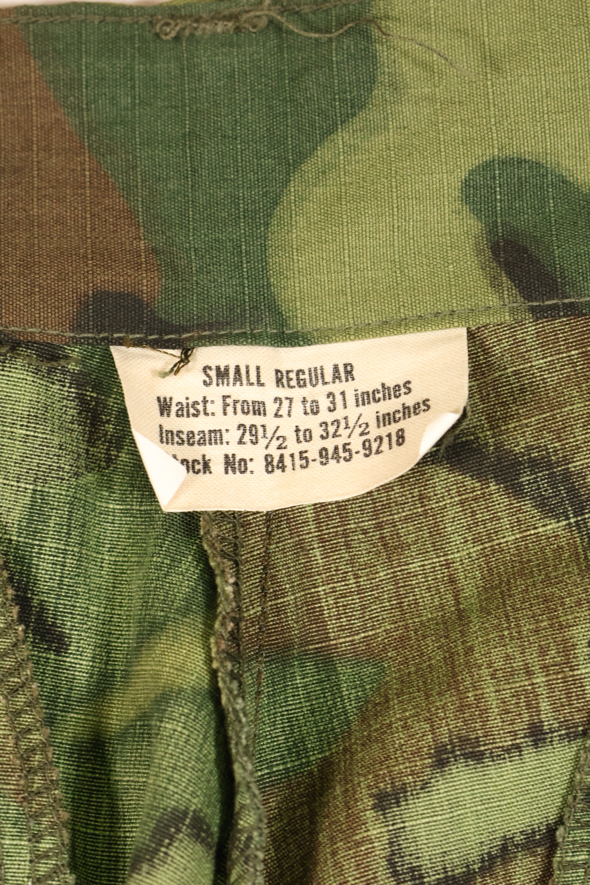 1968 Contract, S-R, Ripstop Fabric, ERDL Leaf Camo, Fatigue Pants, Good Condition, Used