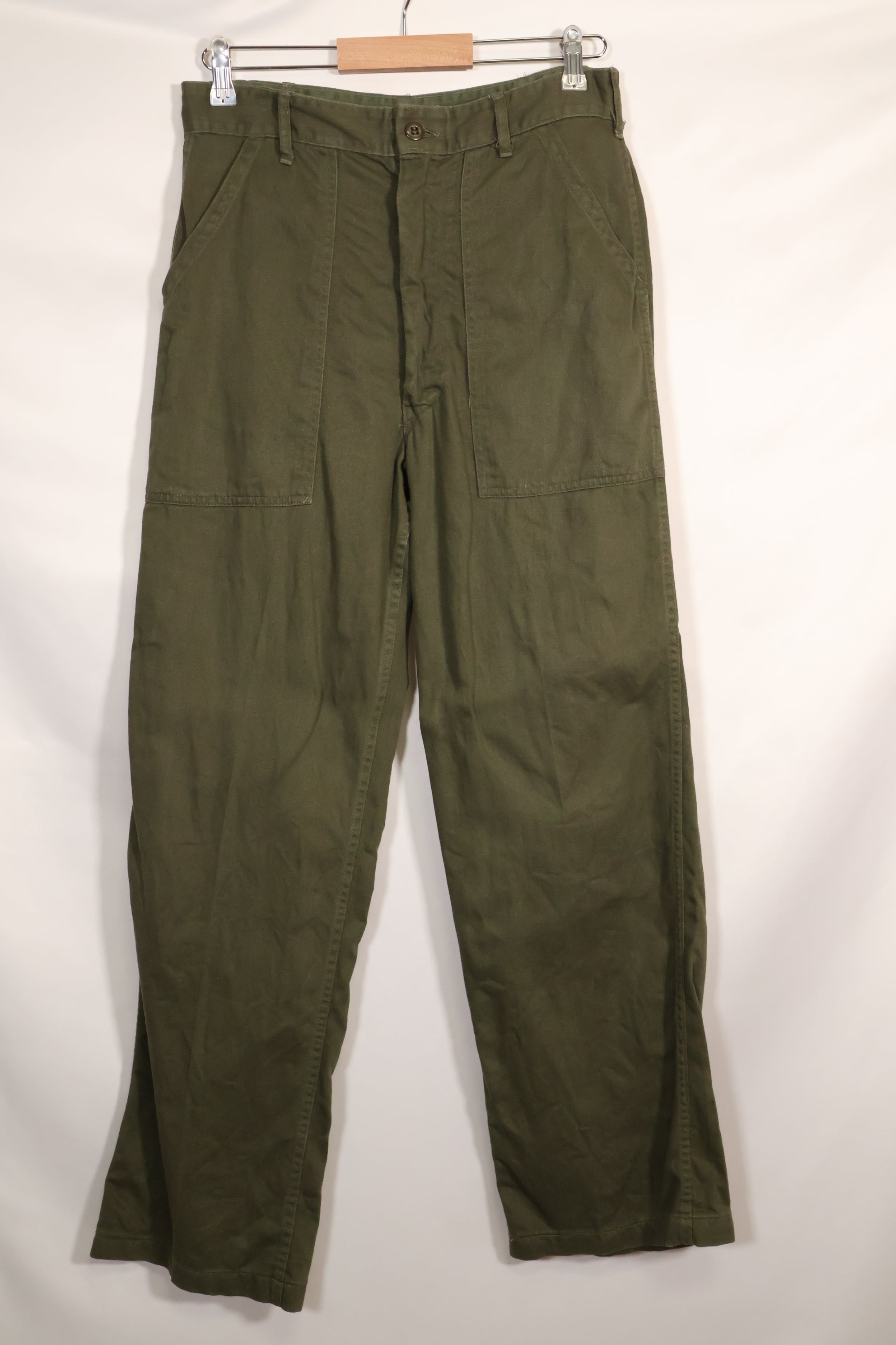 Early 1960s OG-107 utility pants, baker pants, zipper fly, used.