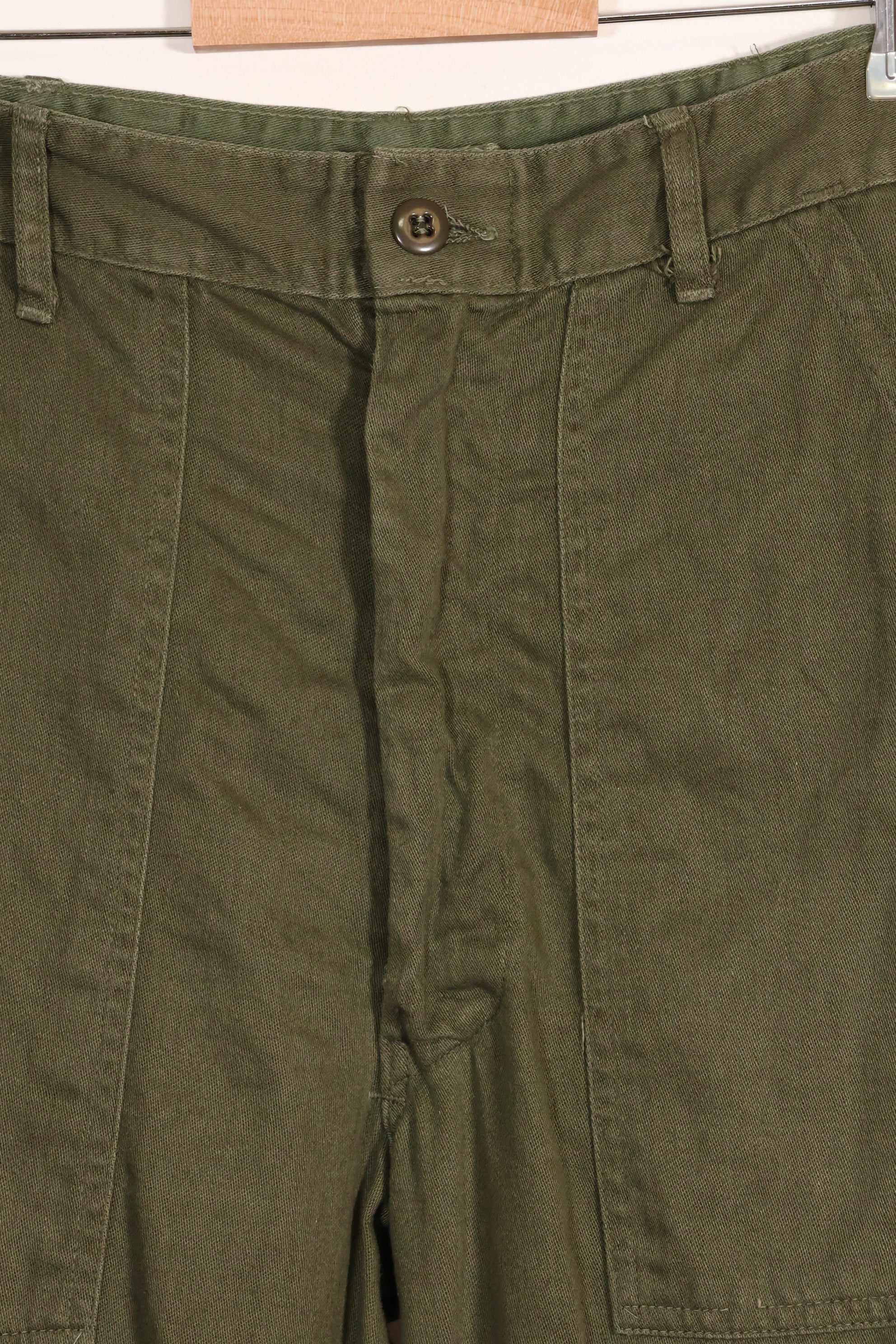 Early 1960s OG-107 utility pants, baker pants, zipper fly, used.