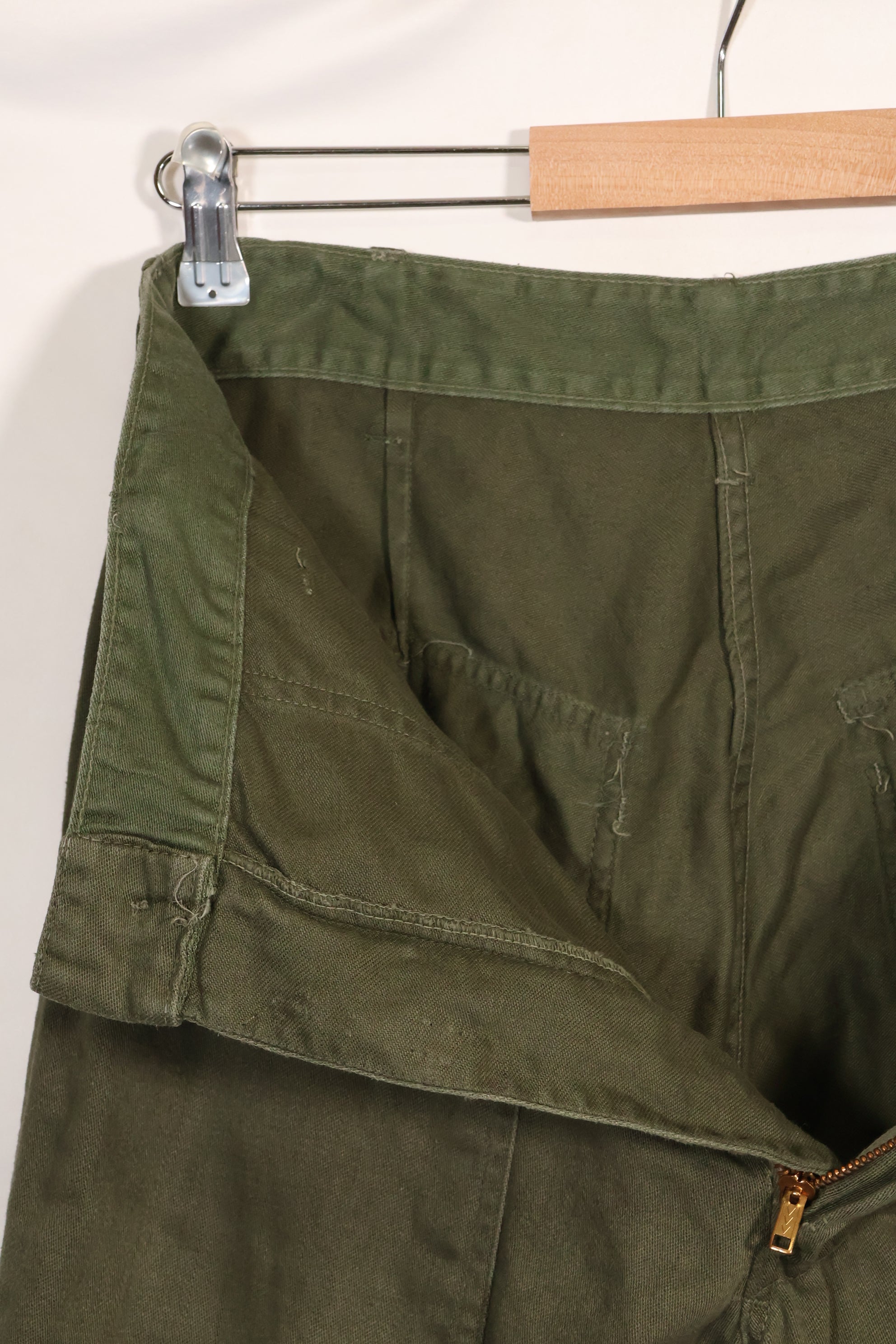 Early 1960s OG-107 utility pants, baker pants, zipper fly, used.