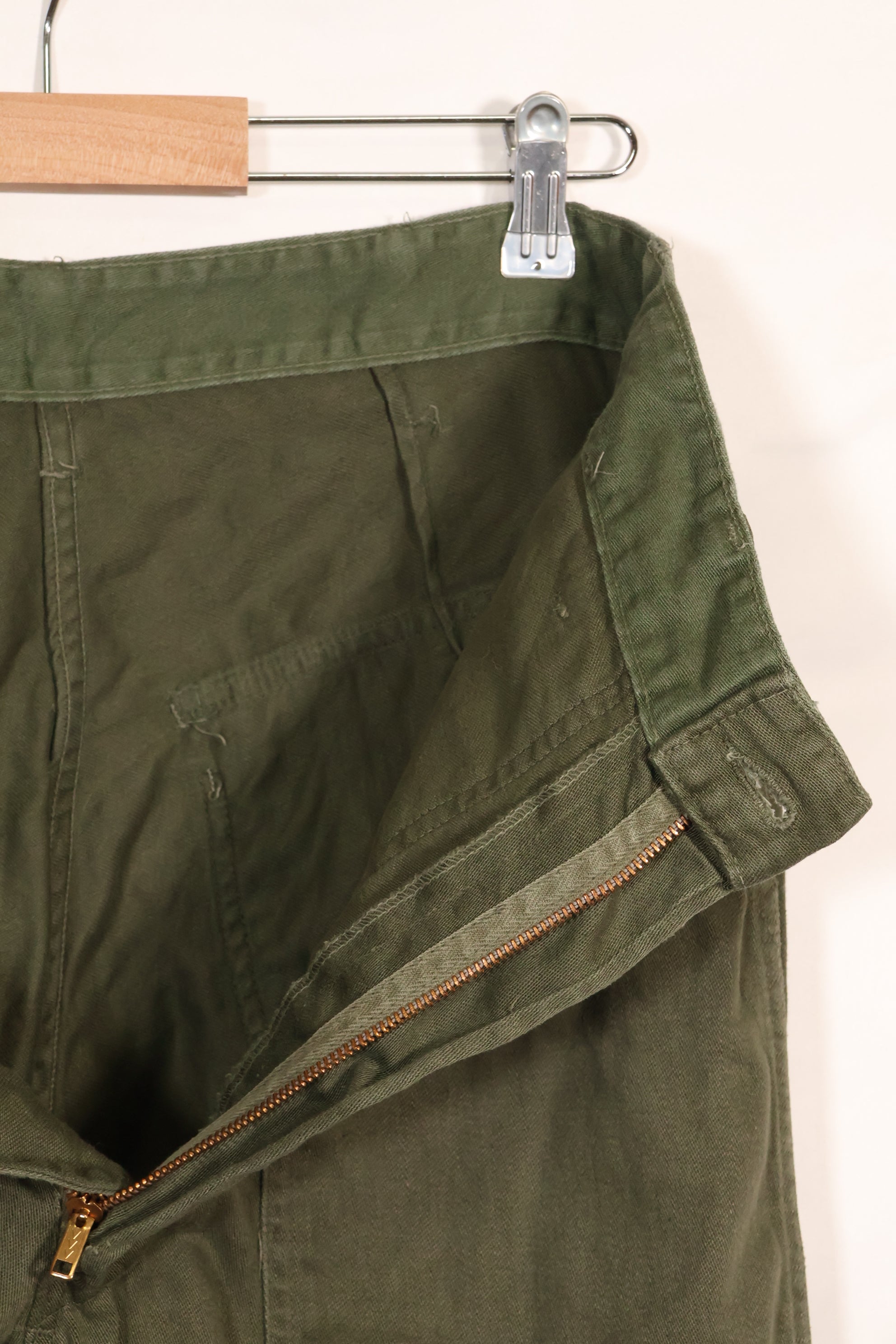 Early 1960s OG-107 utility pants, baker pants, zipper fly, used.