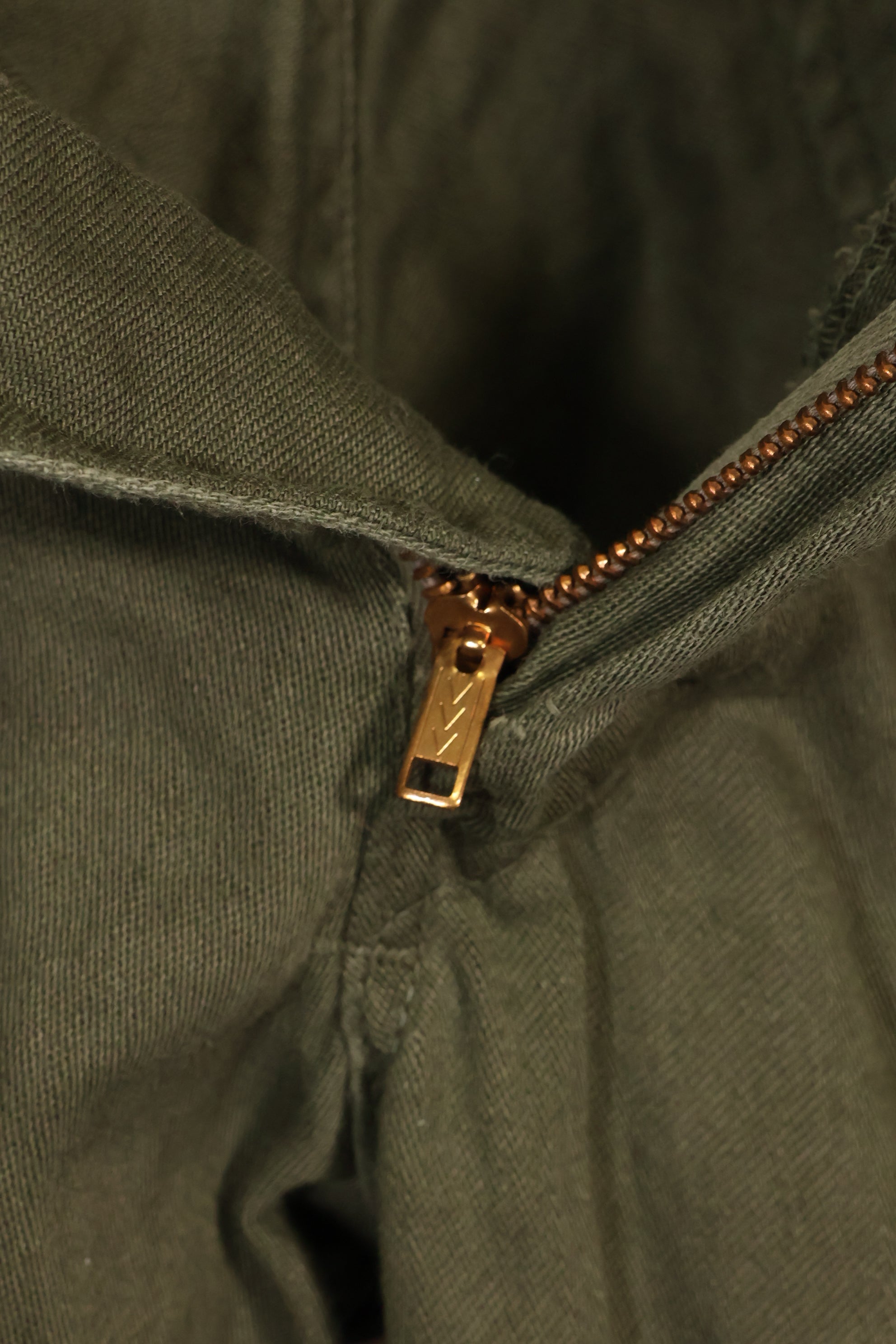 Early 1960s OG-107 utility pants, baker pants, zipper fly, used.