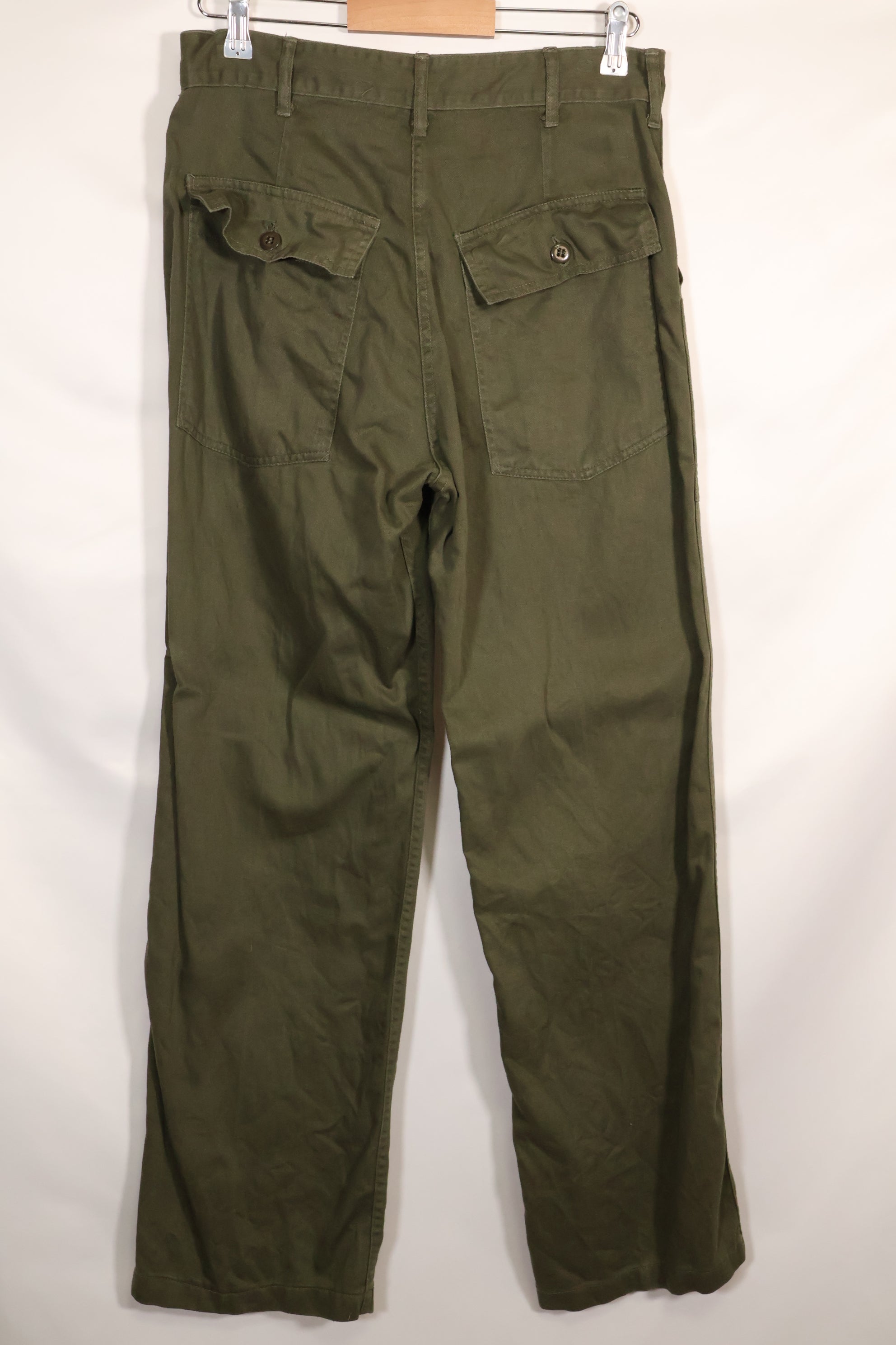 Early 1960s OG-107 utility pants, baker pants, zipper fly, used.