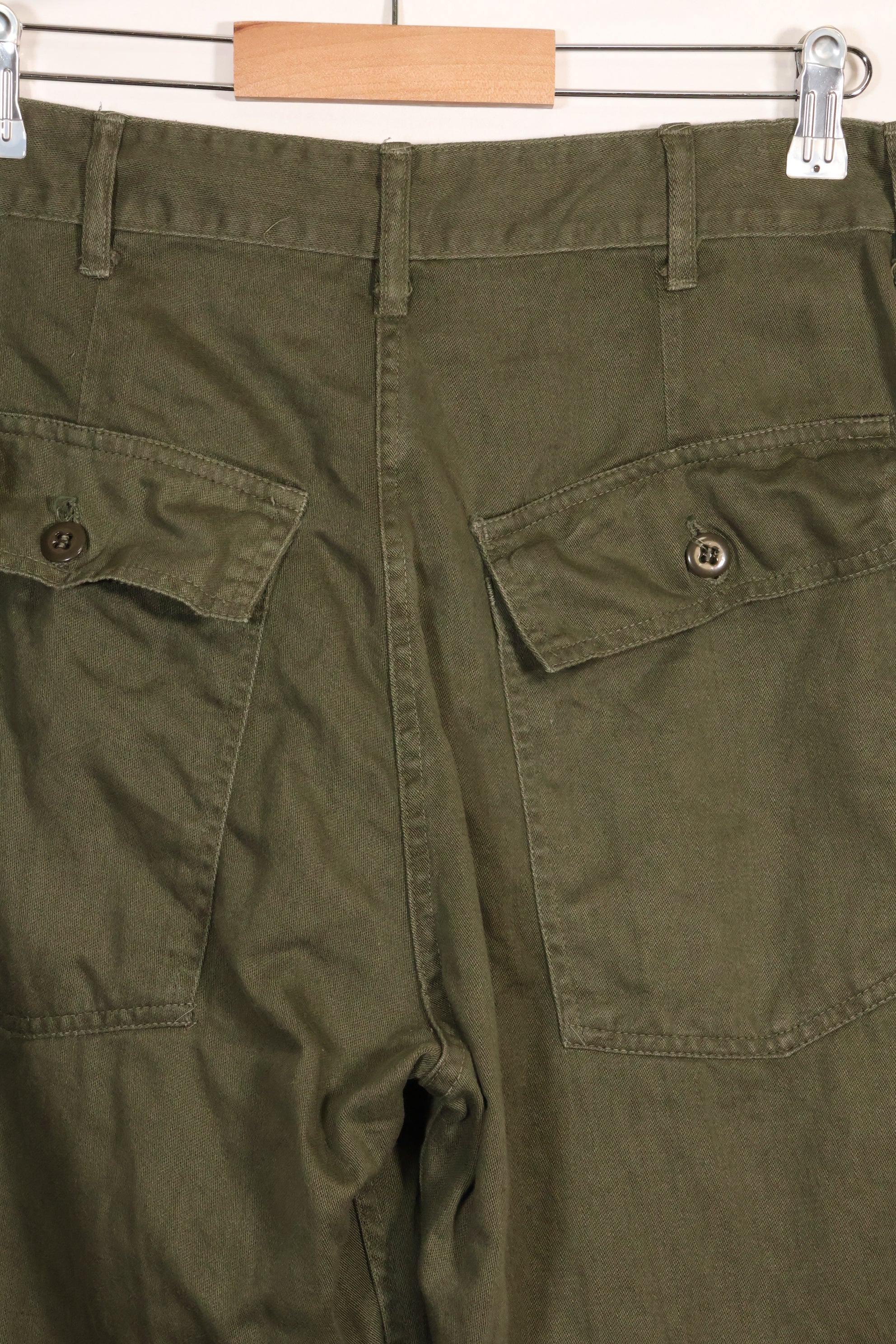 Early 1960s OG-107 utility pants, baker pants, zipper fly, used.