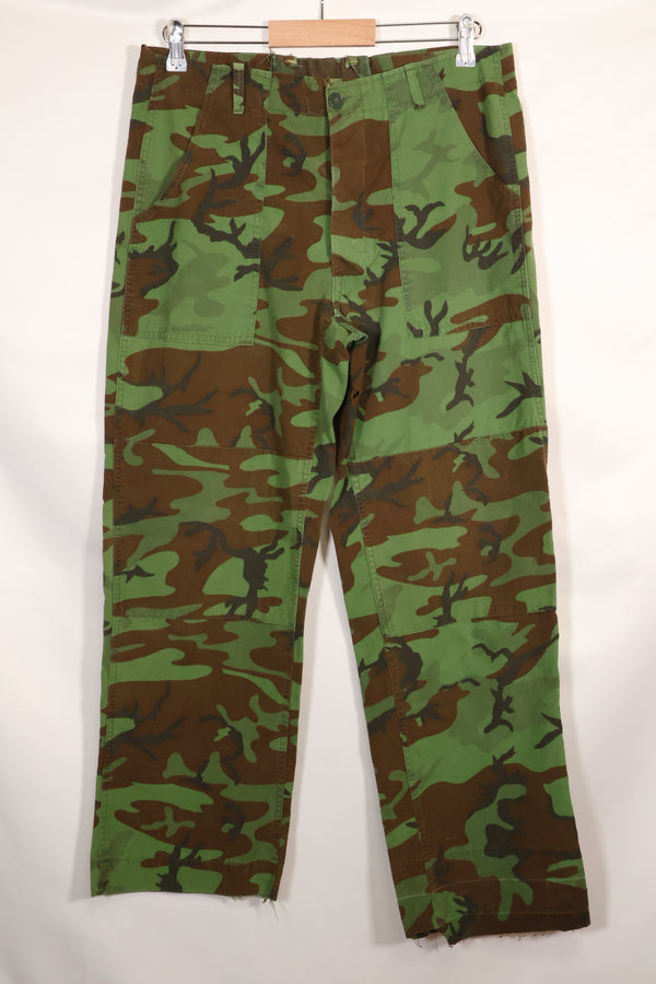 1960's Poplin ARVN leaf camouflage pants, size large, light fabric, rare, used.