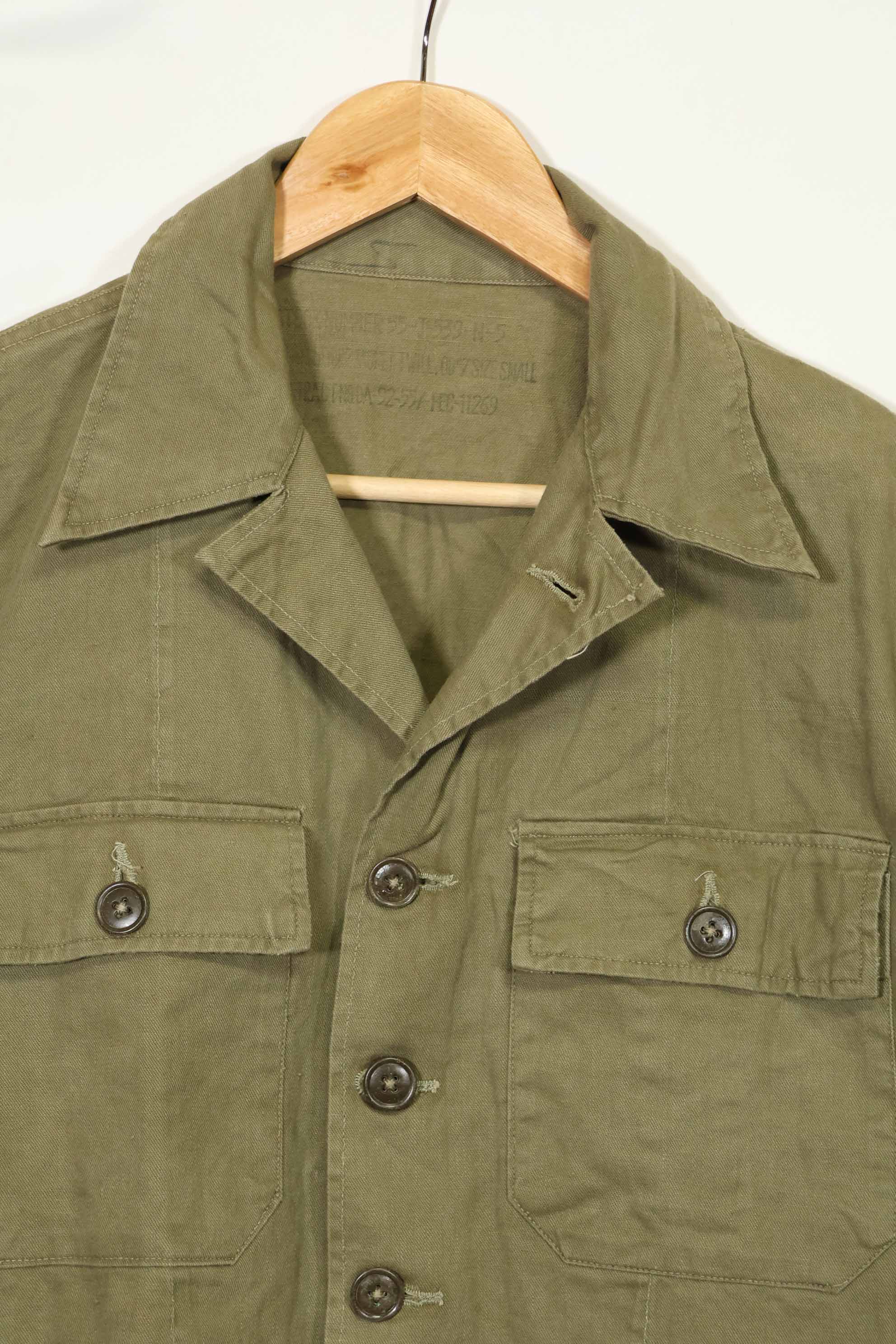 1960s, presumably made in Japan, local made OG-107 utility shirt, used.