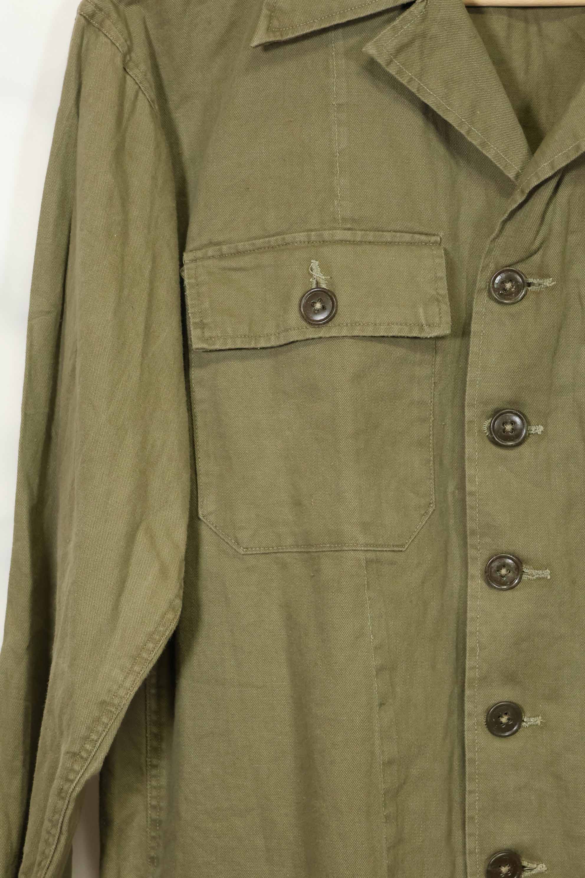 1960s, presumably made in Japan, local made OG-107 utility shirt, used.