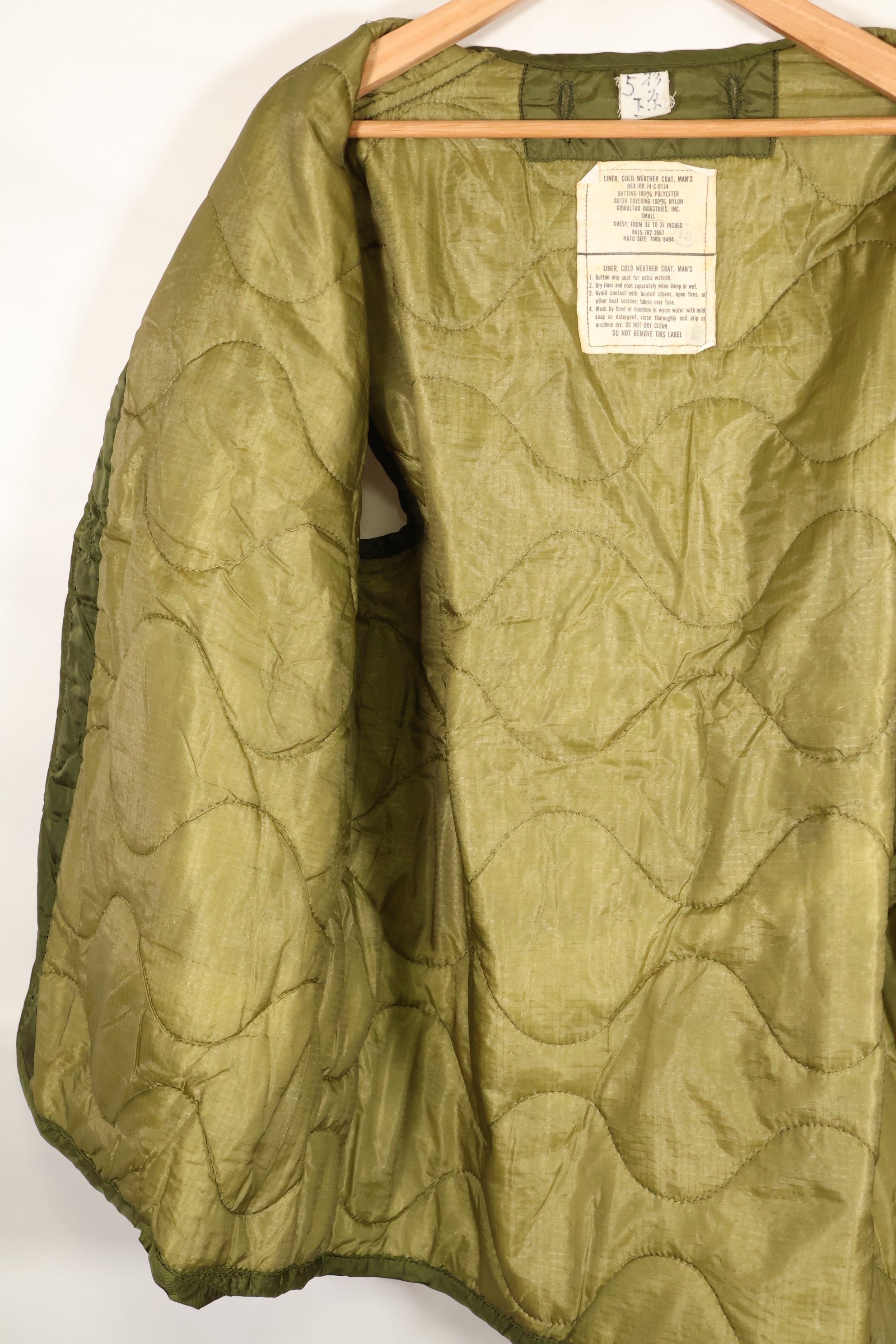 Liner for 1974 contract SMALL M65 field jacket, used in good condition