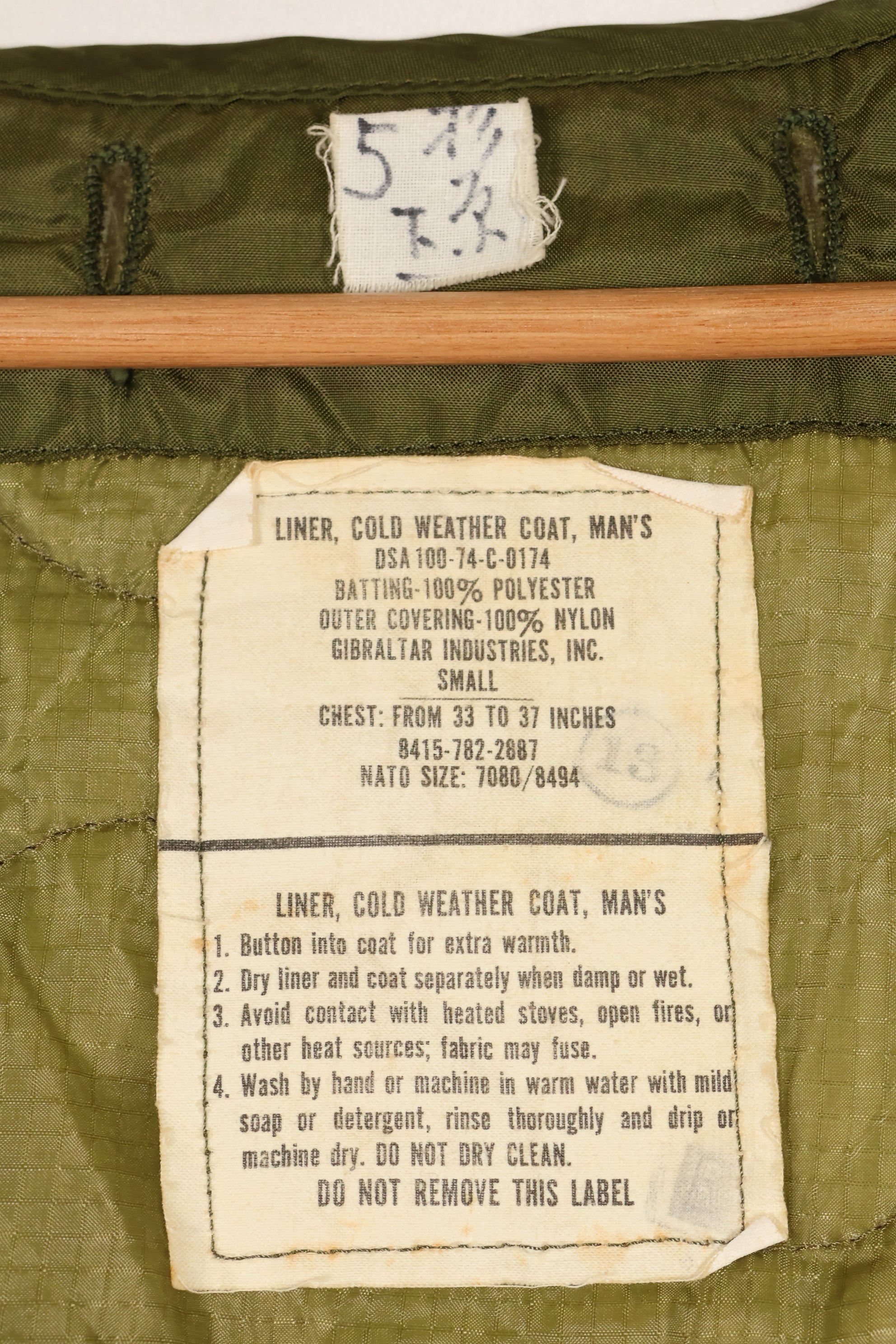 Liner for 1974 contract SMALL M65 field jacket, used in good condition