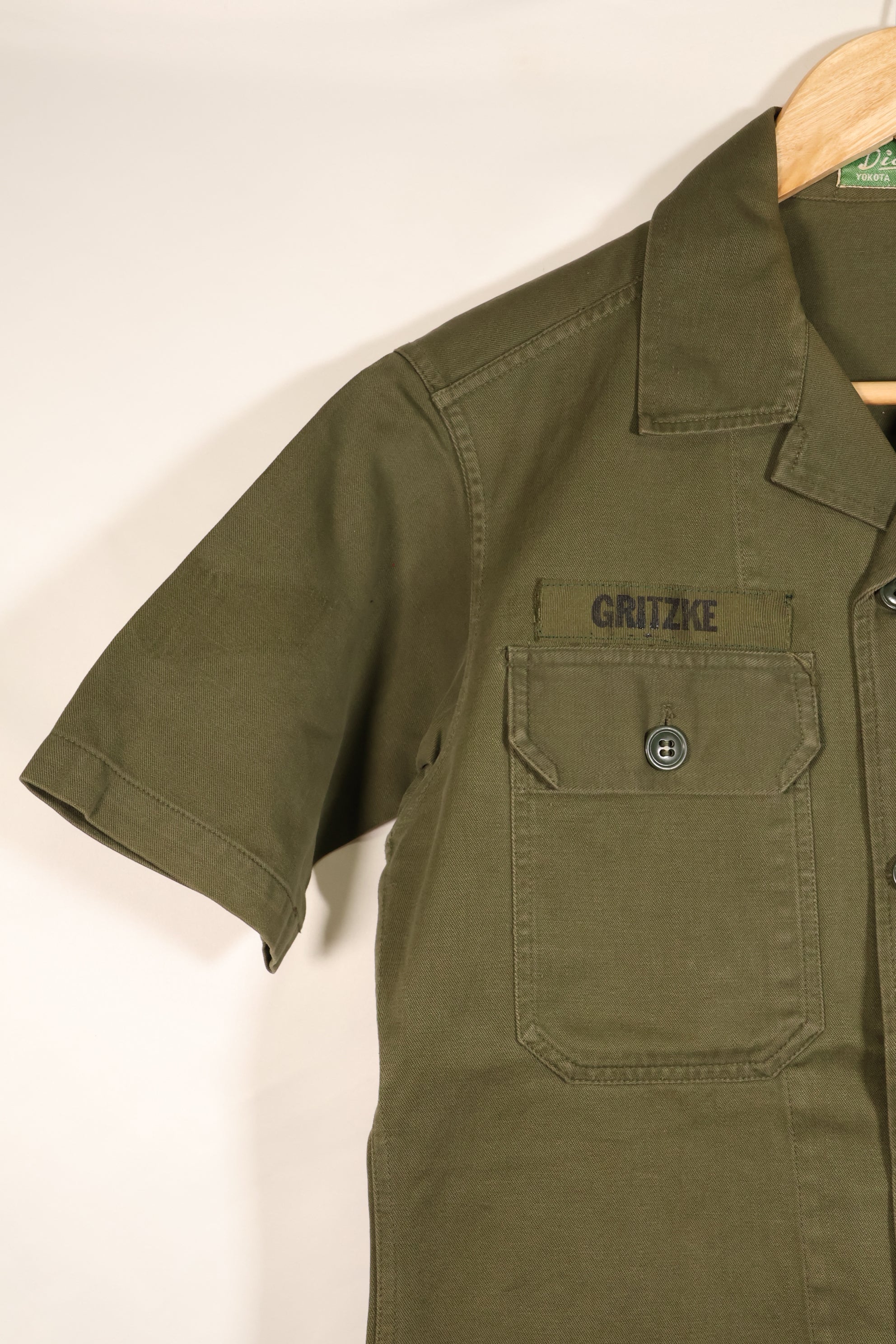 Estimated late 1960s; Made in Japan; Taylor brand; OG-107 Utility Shirt; Yokota Air Base; Used