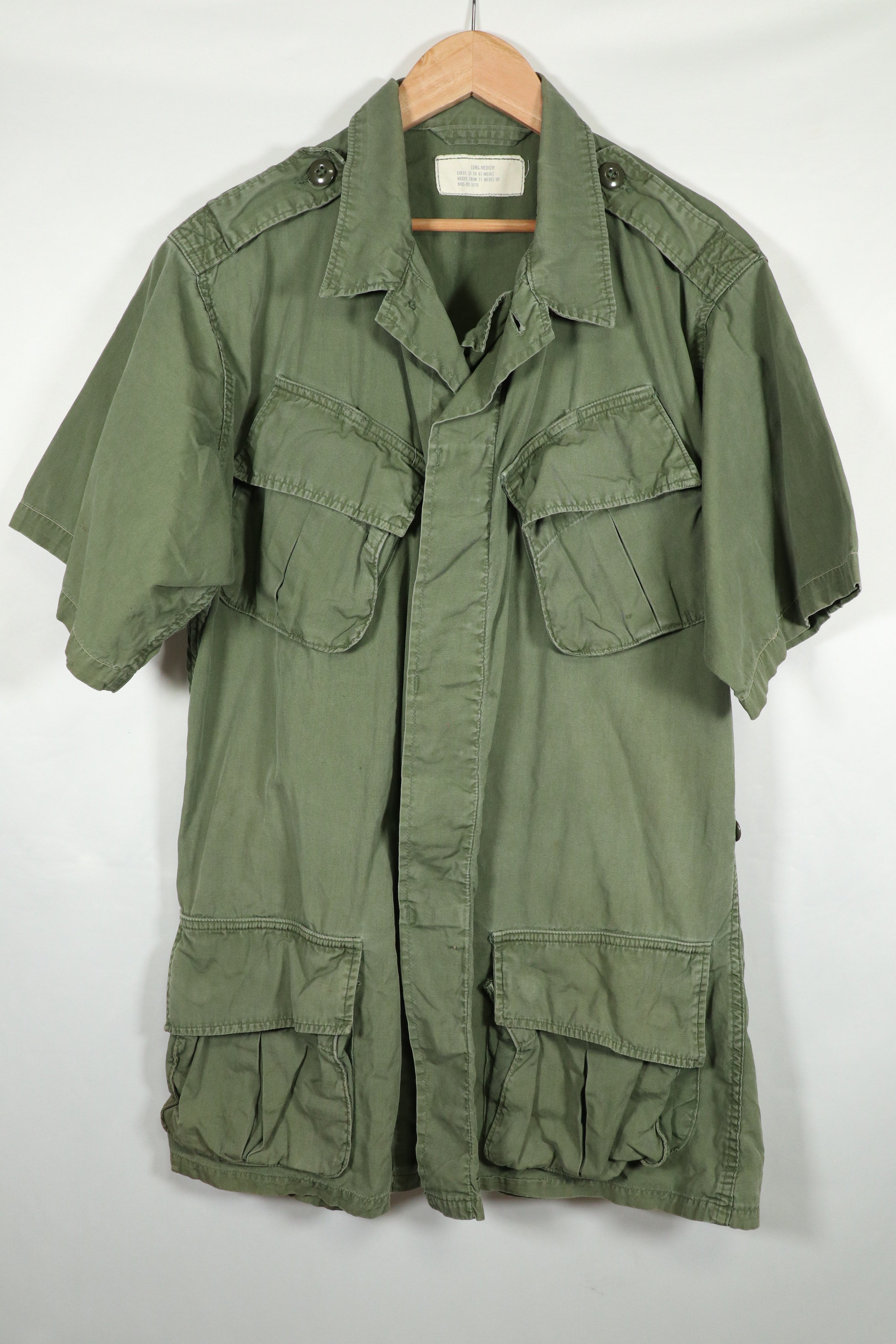 Real 2nd Model Jungle Fatigue Short Sleeve Jacket LONG-MEDIUM Stained and Scratched Used Copy