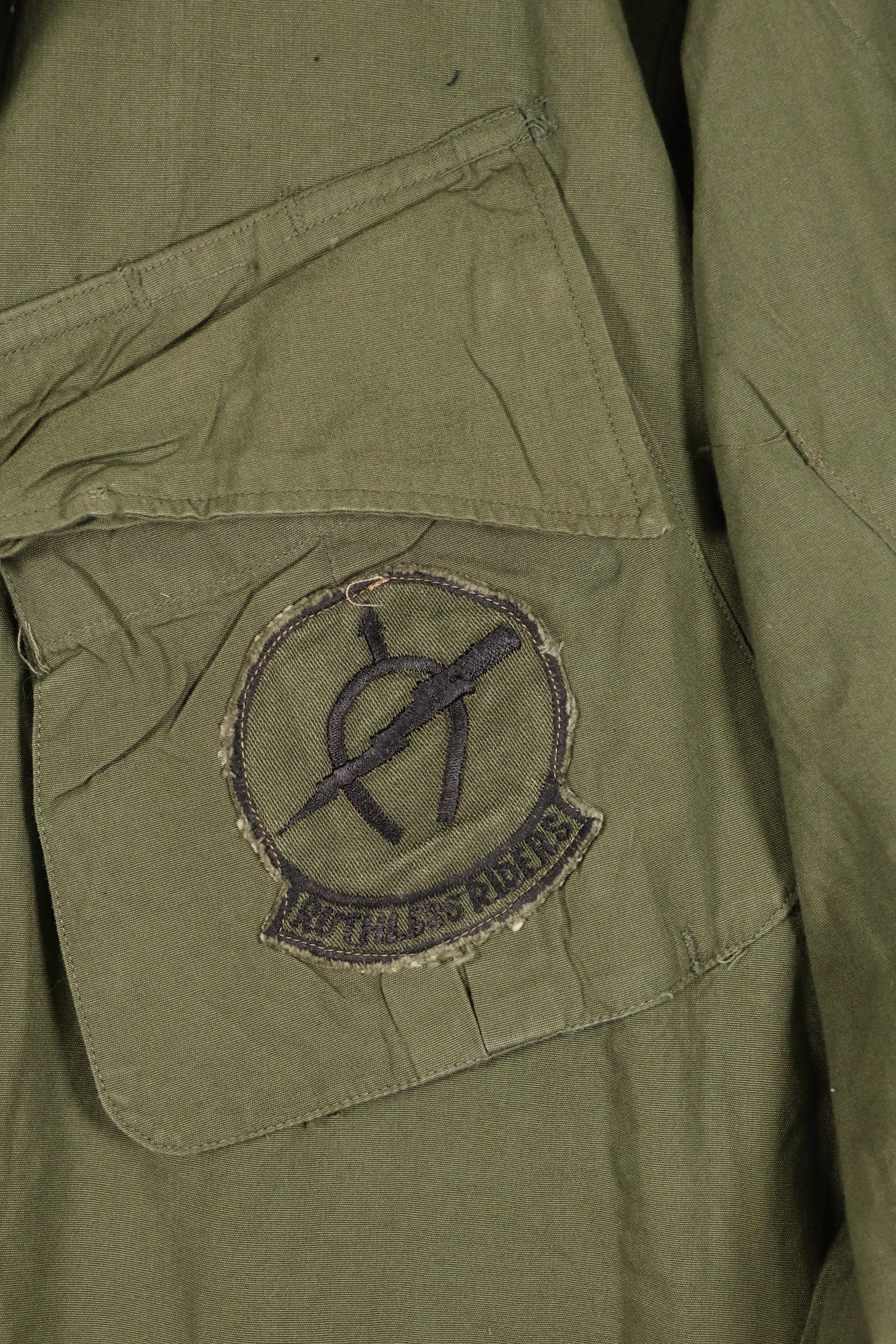 Circa 1966-67 M-R 3rd Model Jungle Fatigue Jacket with patches, good condition.