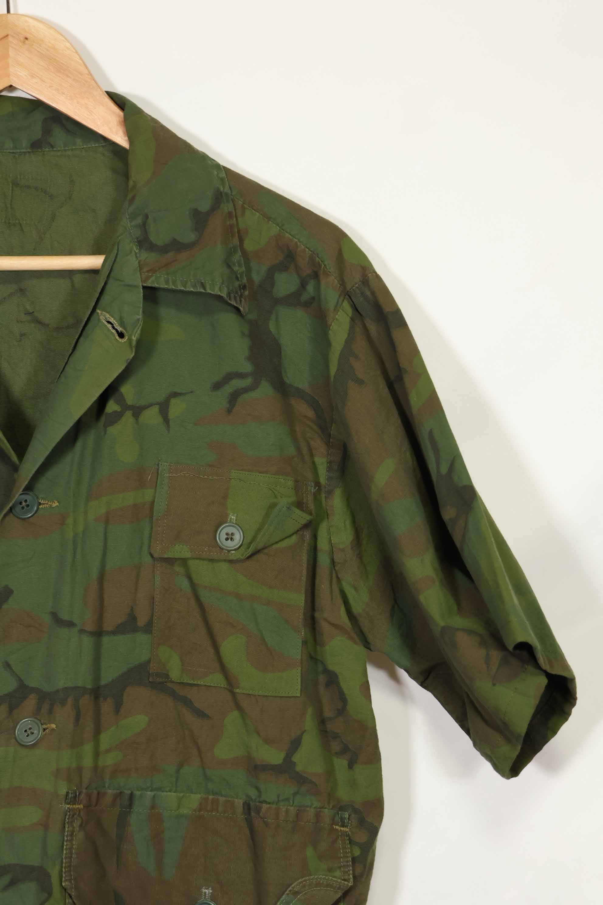 1960s-70s light fabric hunting shirt invisible leaf camouflage short sleeves custom used