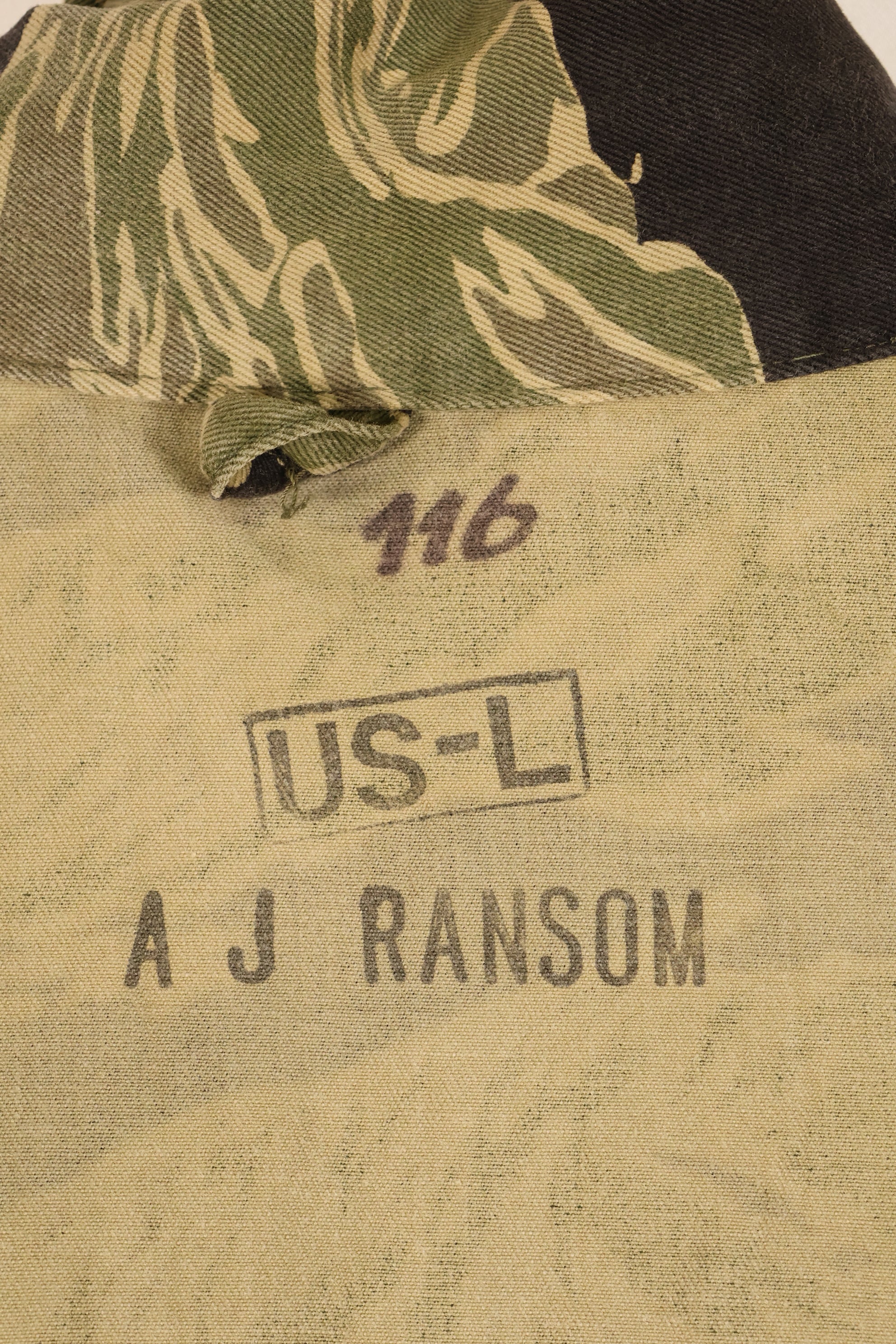 1965年頃　US-L　日本製　沖縄タイガーパターン　タイガーストライプ　シャツ　USカット　半袖　中古品