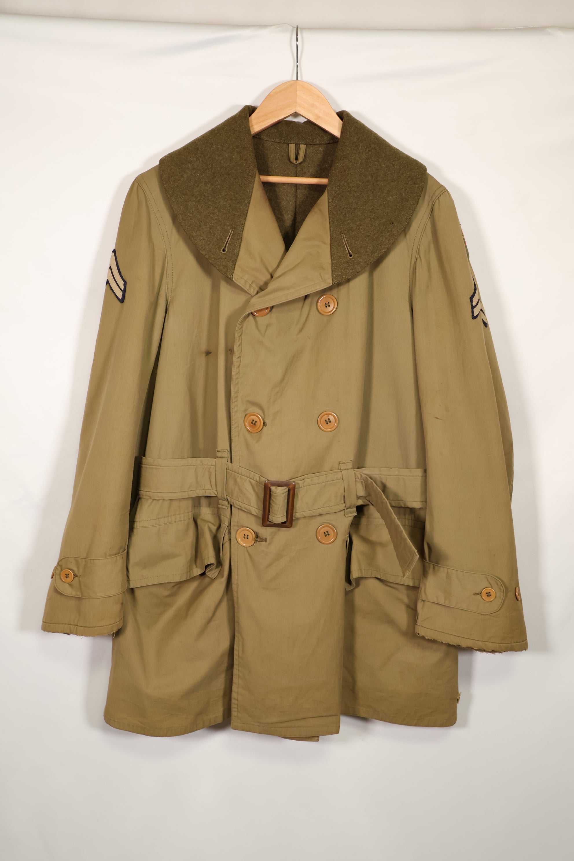 Real 1940s U.S. Army Mackinaw Coat Jeep Coat, used, patch later added.