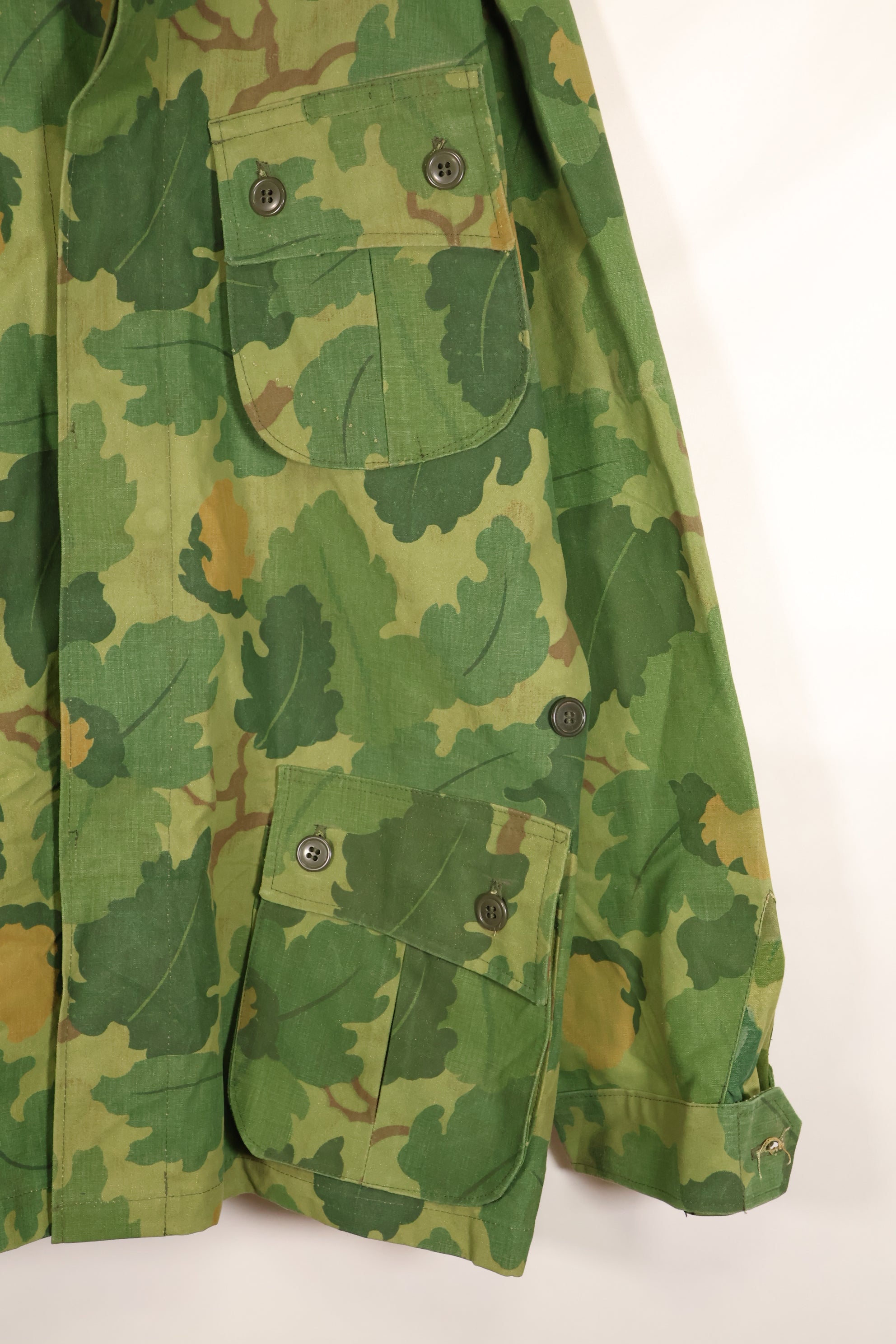 Authentic Fabric, Post-War Production, Authentic Mitchell Camouflage, Made from Shelter Half Fabric, 1st Model Jungle Fatigue Jacket, Used
