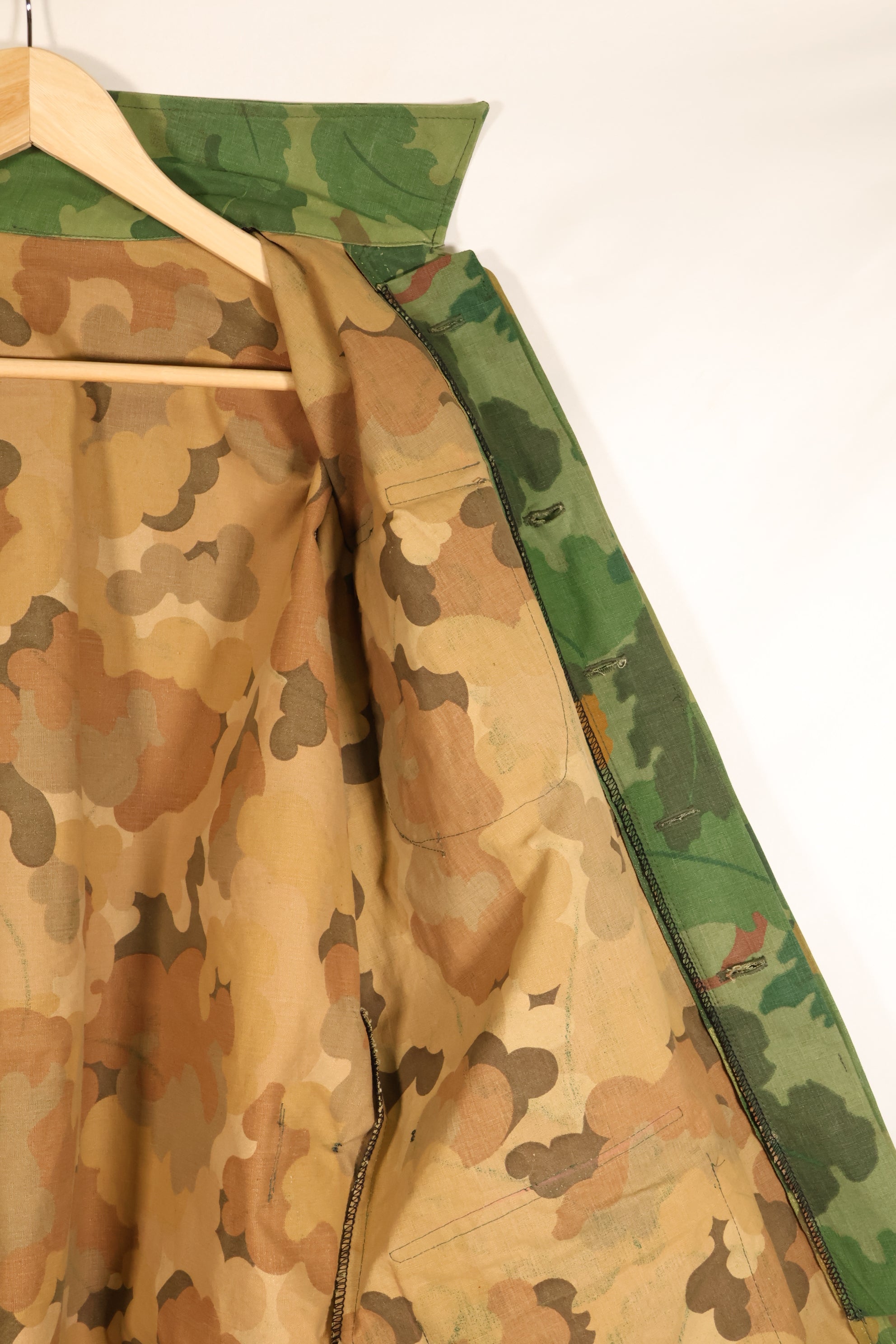 Authentic Fabric, Post-War Production, Authentic Mitchell Camouflage, Made from Shelter Half Fabric, 1st Model Jungle Fatigue Jacket, Used