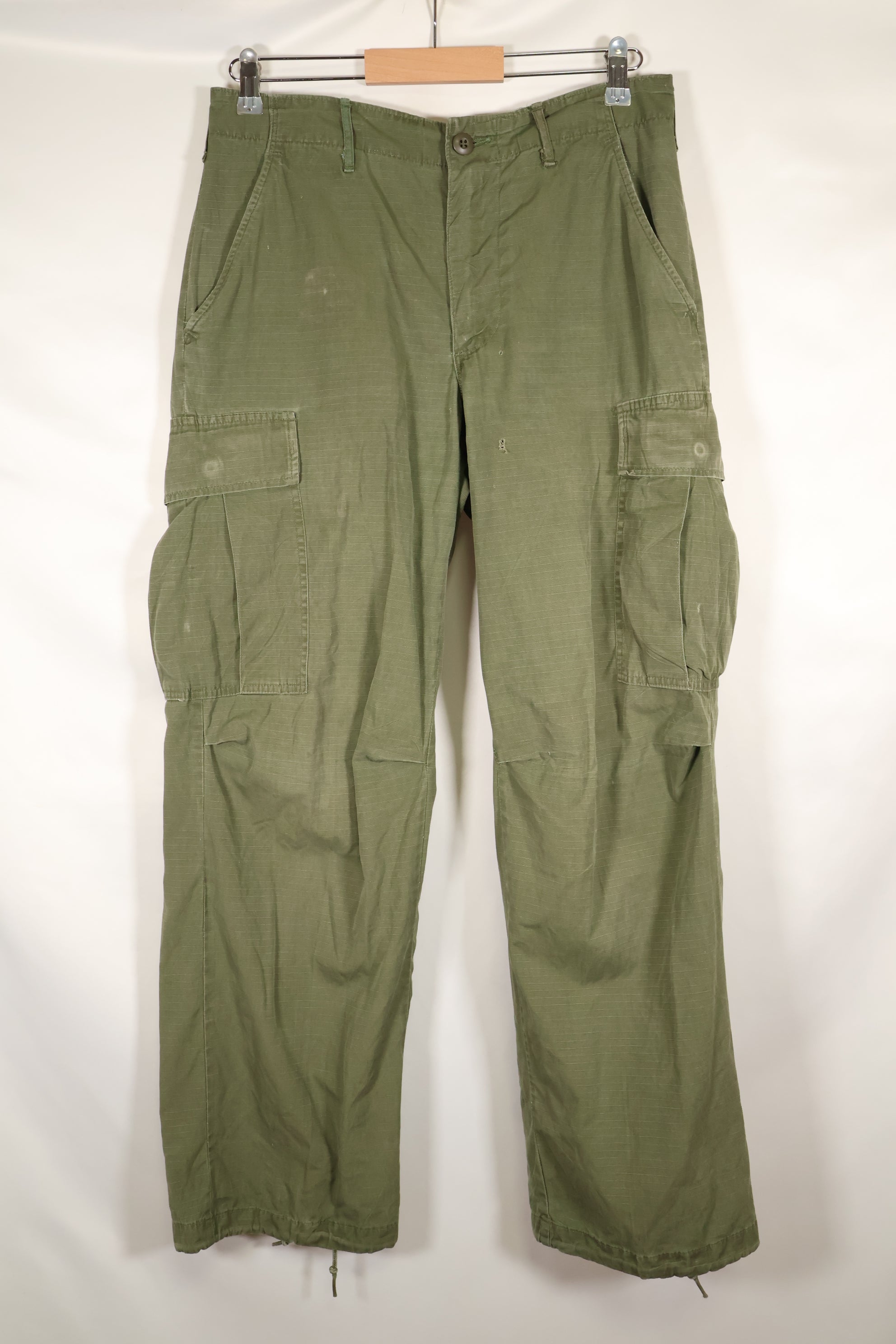 1968 Contract S-R 4th Model Jungle Fatigue Pants, used with fading and repairs.