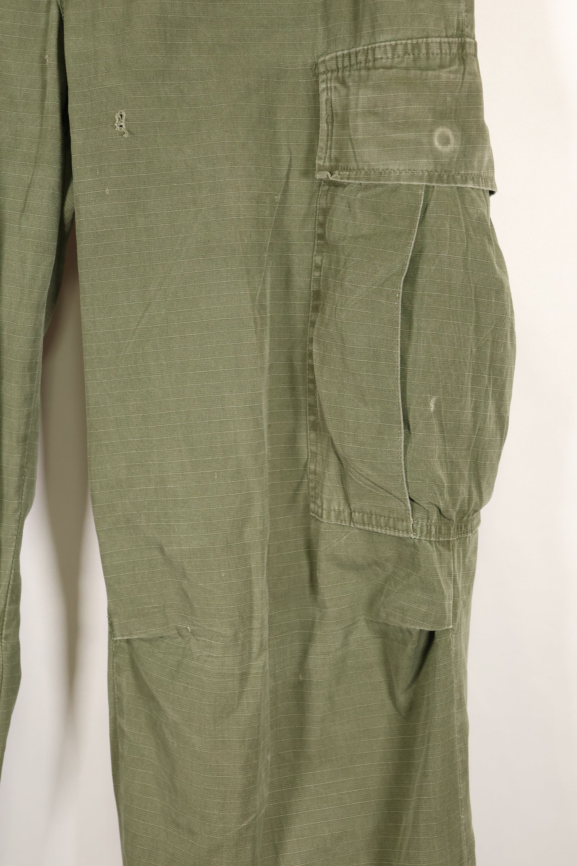 1968 Contract S-R 4th Model Jungle Fatigue Pants, used with fading and repairs.
