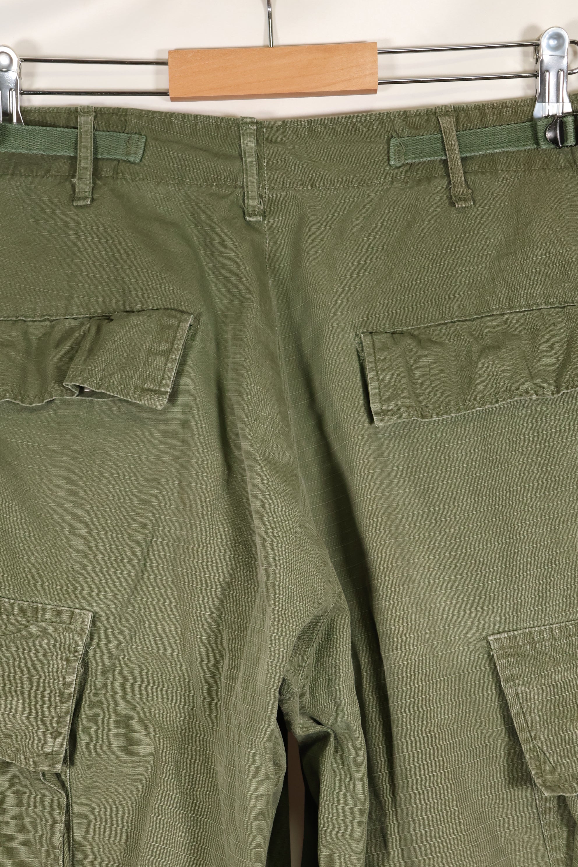 1968 Contract S-R 4th Model Jungle Fatigue Pants, used with fading and repairs.
