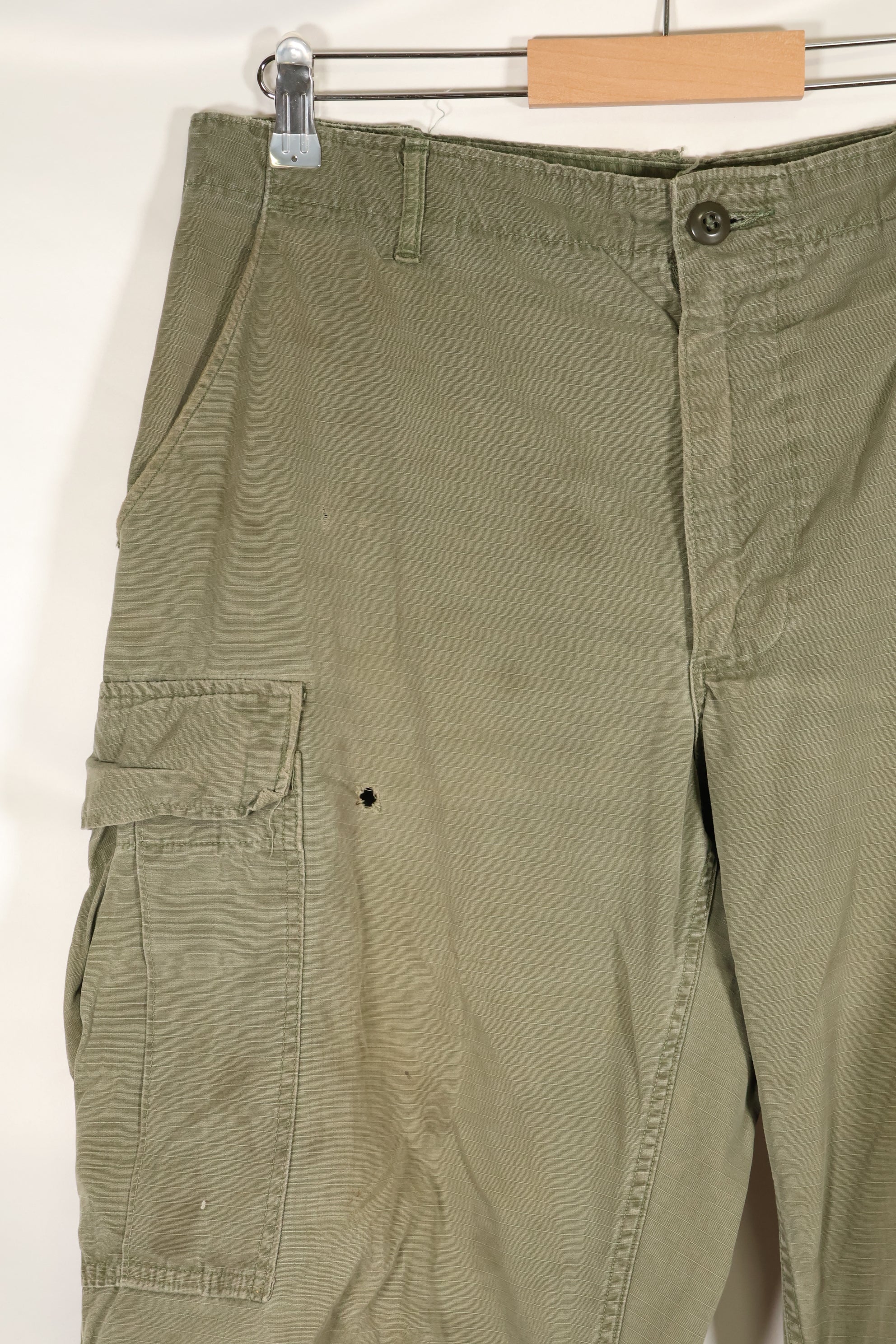 1969 Contract M-R 4th Model Jungle Fatigue Pants, stained, faded, used.
