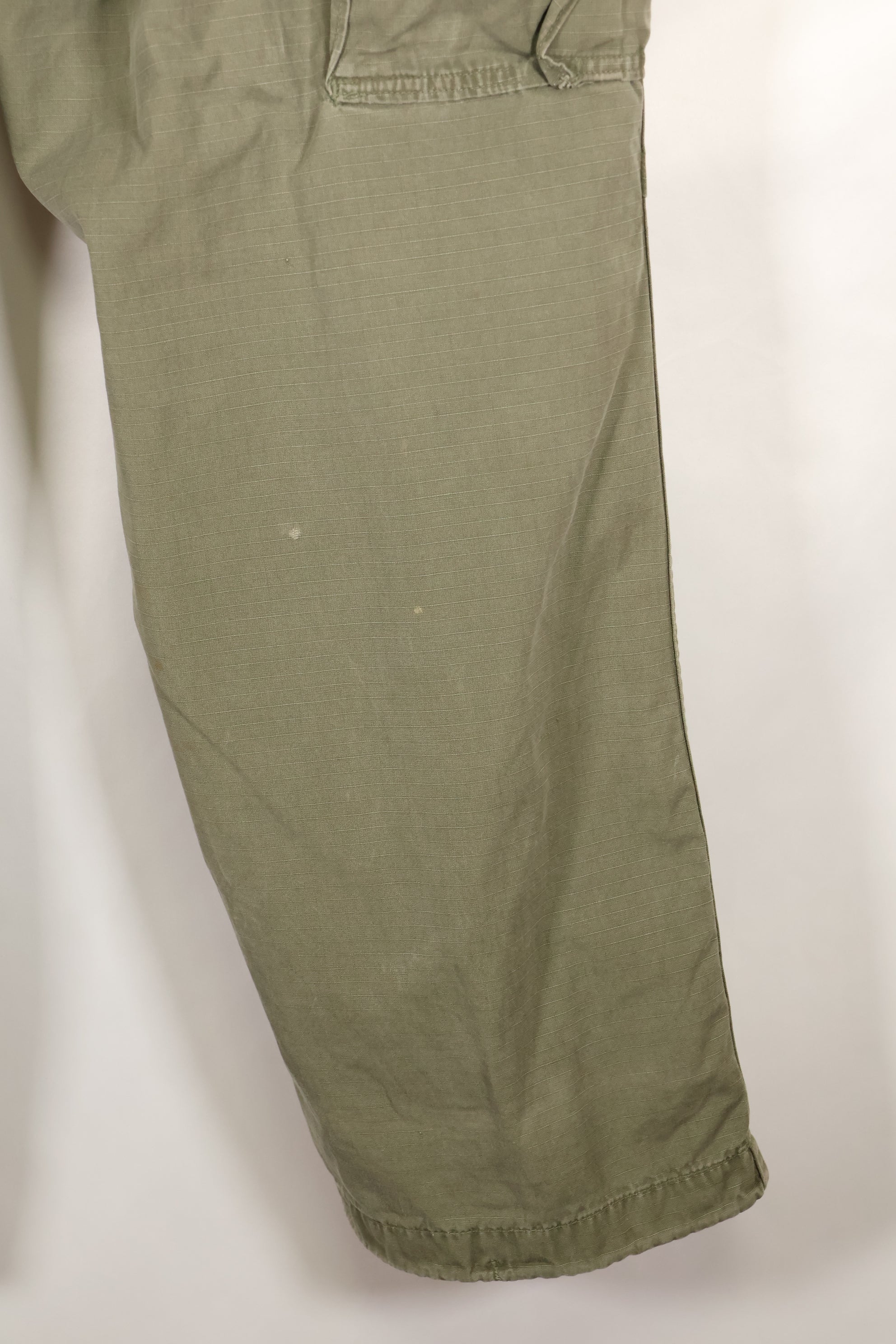 1969 Contract M-R 4th Model Jungle Fatigue Pants, stained, faded, used.