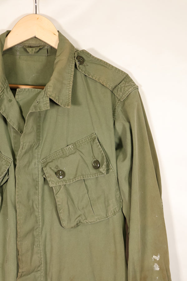 1963 Contract, estimated SMALL 1st Model Jungle Fatigue Jacket, used, stains, scratches.