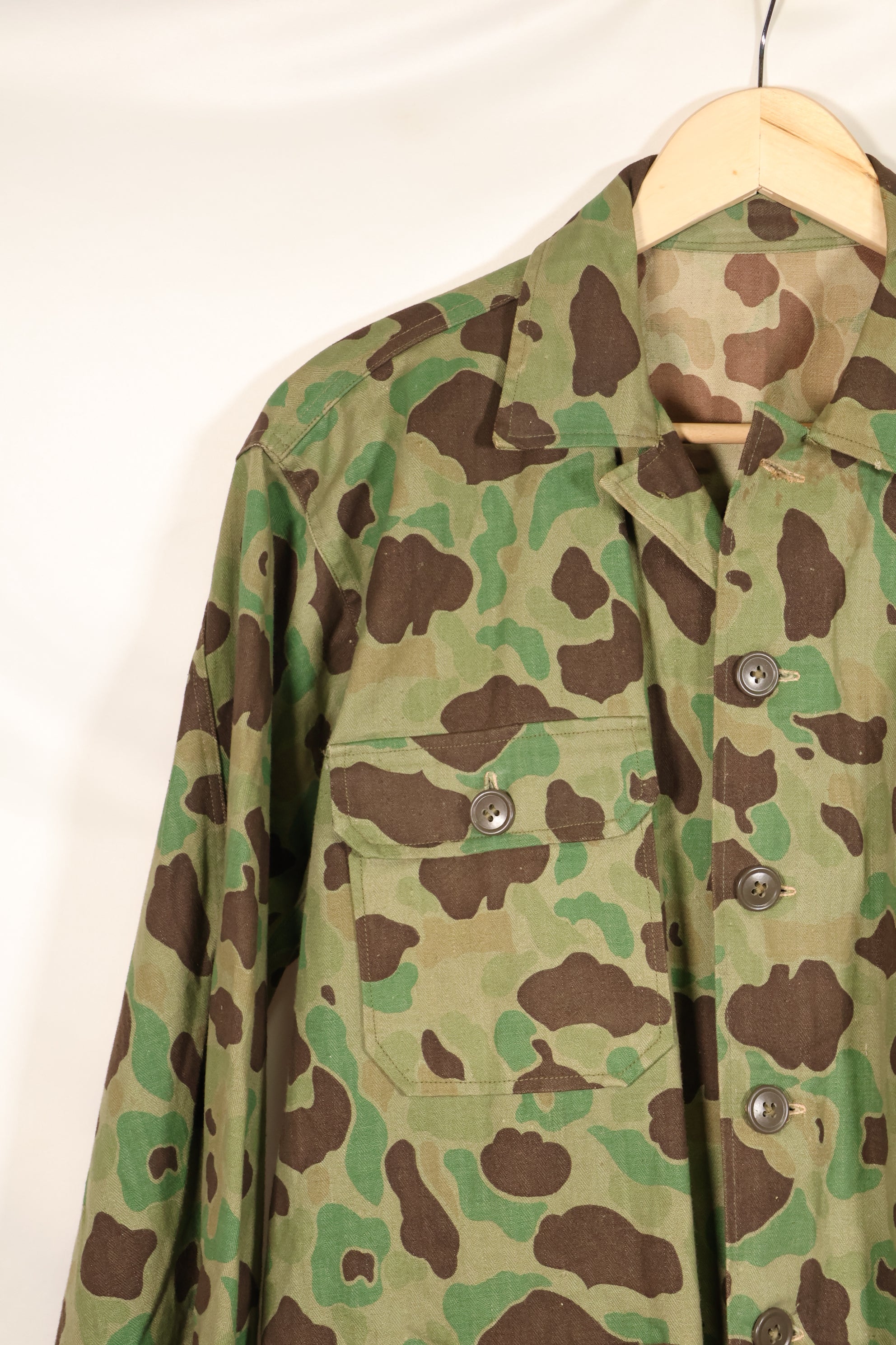 1940s-early 50s Japanese frogskin camouflage tailored jacket, HBT fabric, beautiful, used.