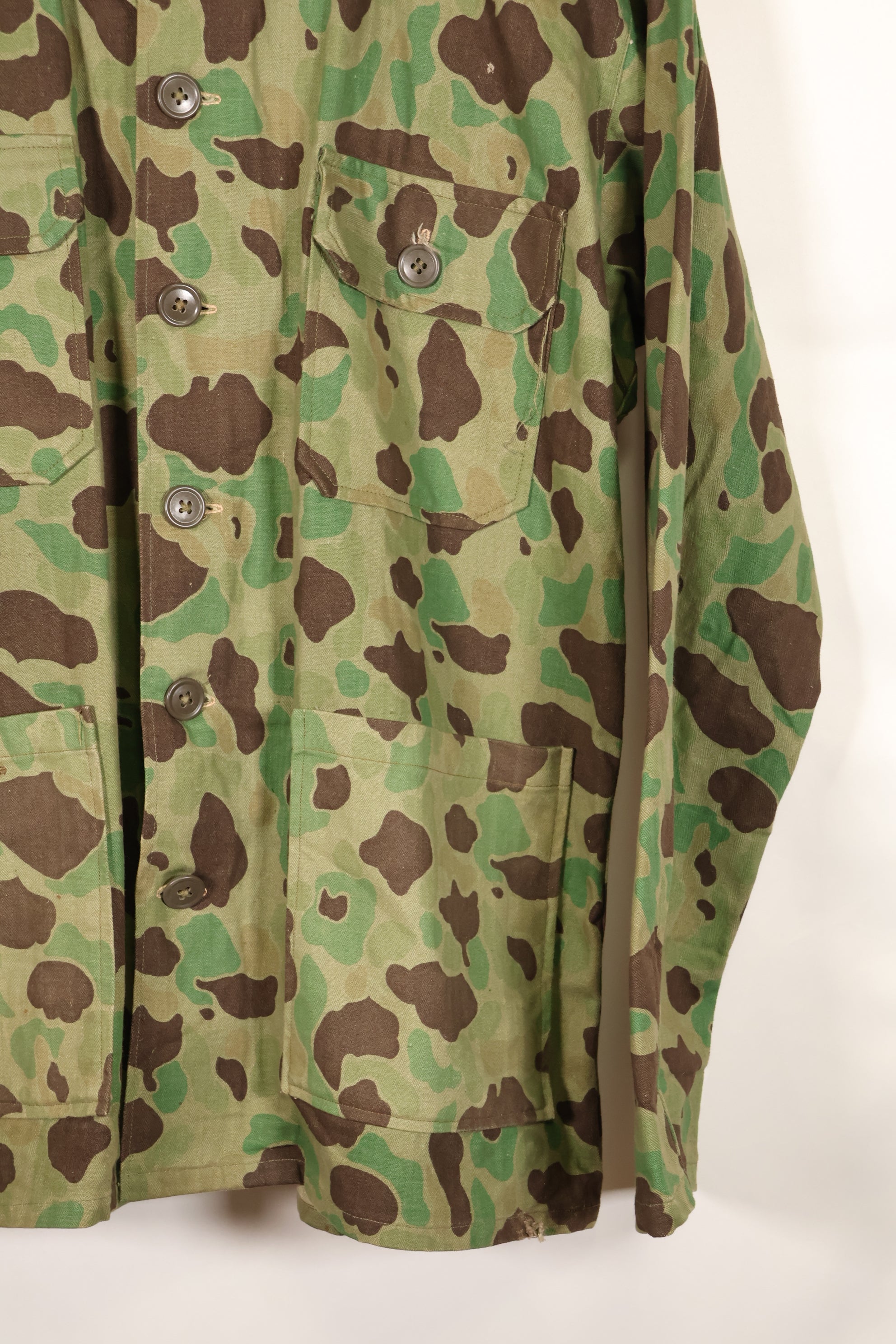 1940s-early 50s Japanese frogskin camouflage tailored jacket, HBT fabric, beautiful, used.