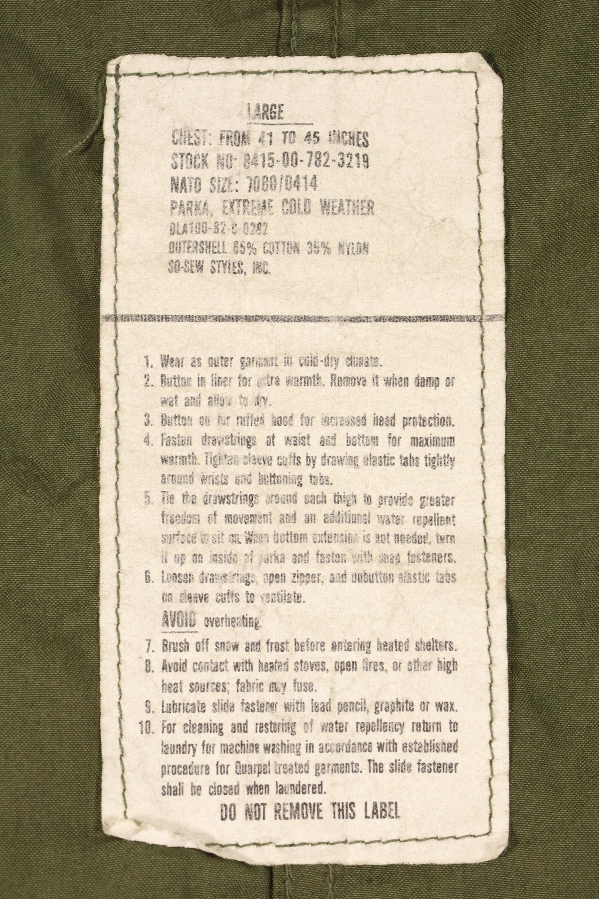 1982 Contract LARGE M65 Field Parka Fishtail Parka, used, shell only.