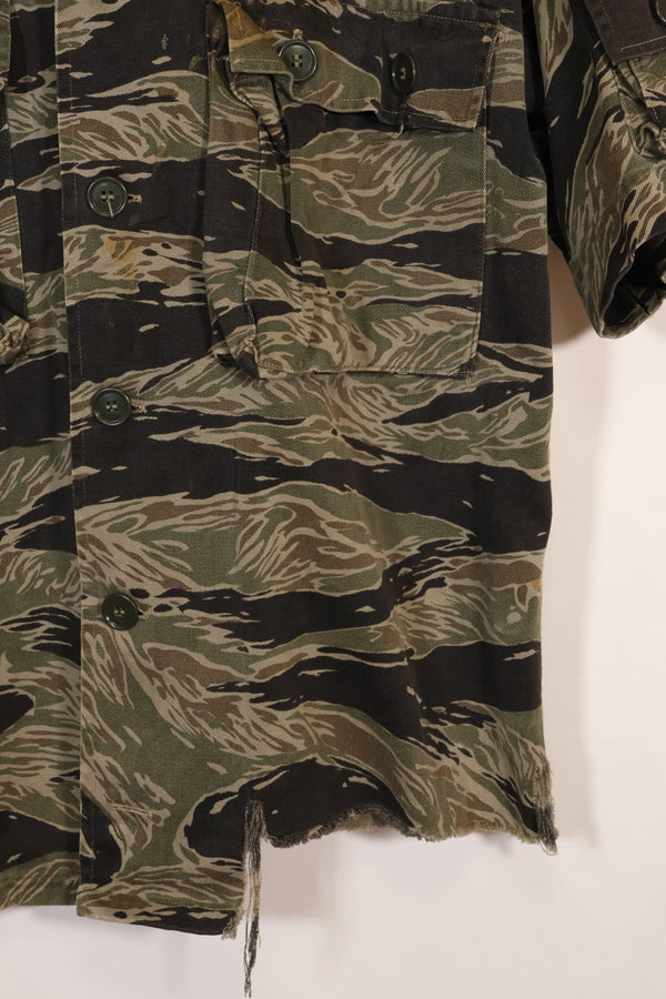 1960s US-L silver tiger stripe US cut shirt short sleeves custom torn