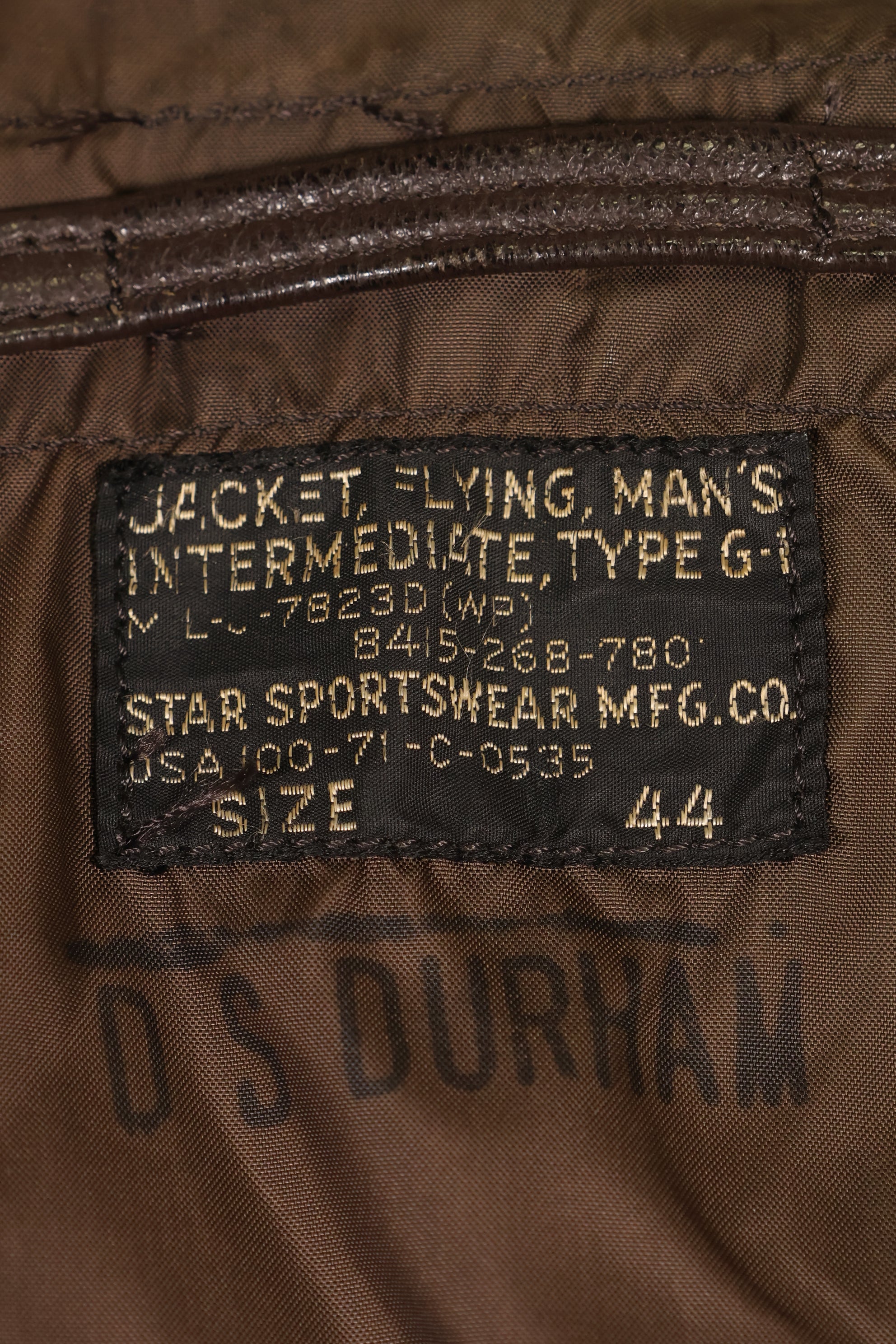 1971 contract size 44 G-1 flight jacket, painted, patches, used.