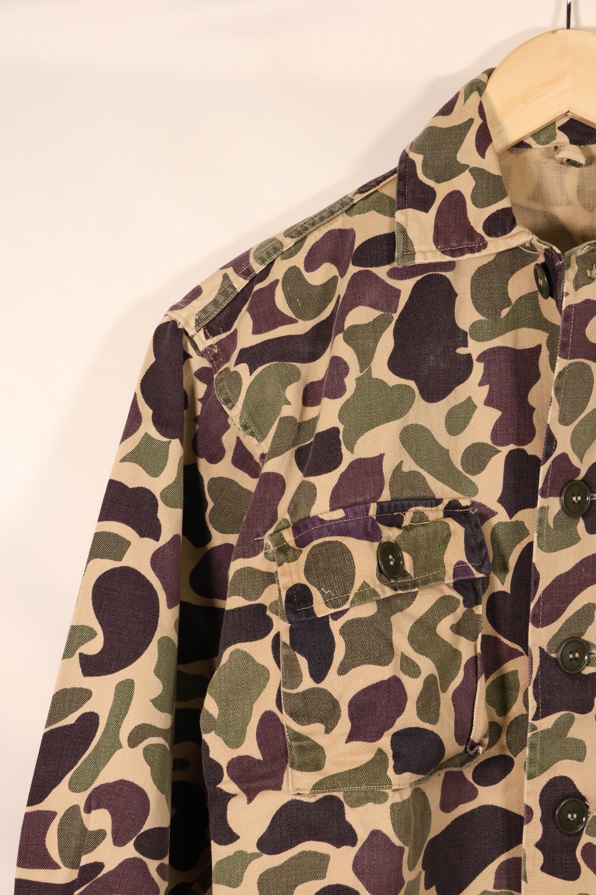 Early 1960s, A-M Equivalent, CIDG, Beogam Camouflage, Asian Cut, Shirt, Locally Made, Frog Skin Camouflage, Used