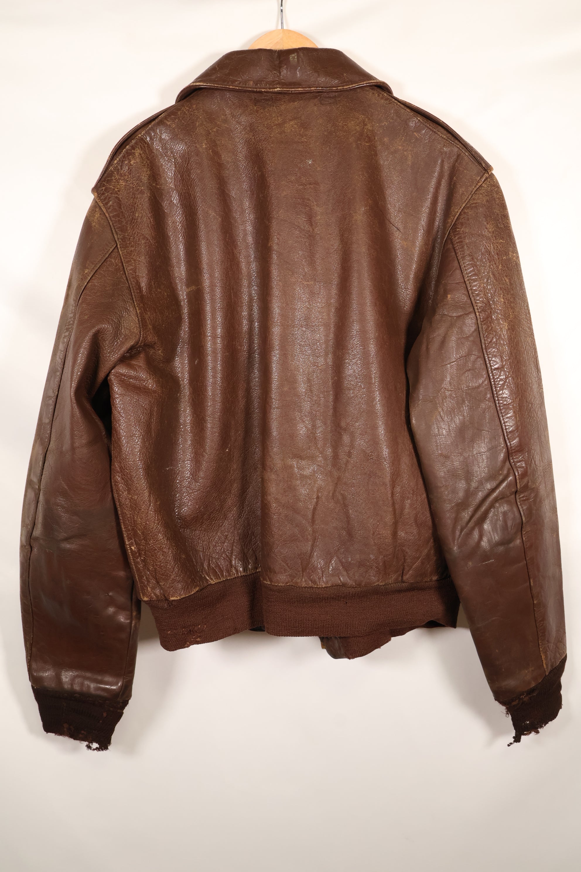 1940s size 42 WWII U.S. Army Air Corps USAAF A-2 flight jacket with name, used.