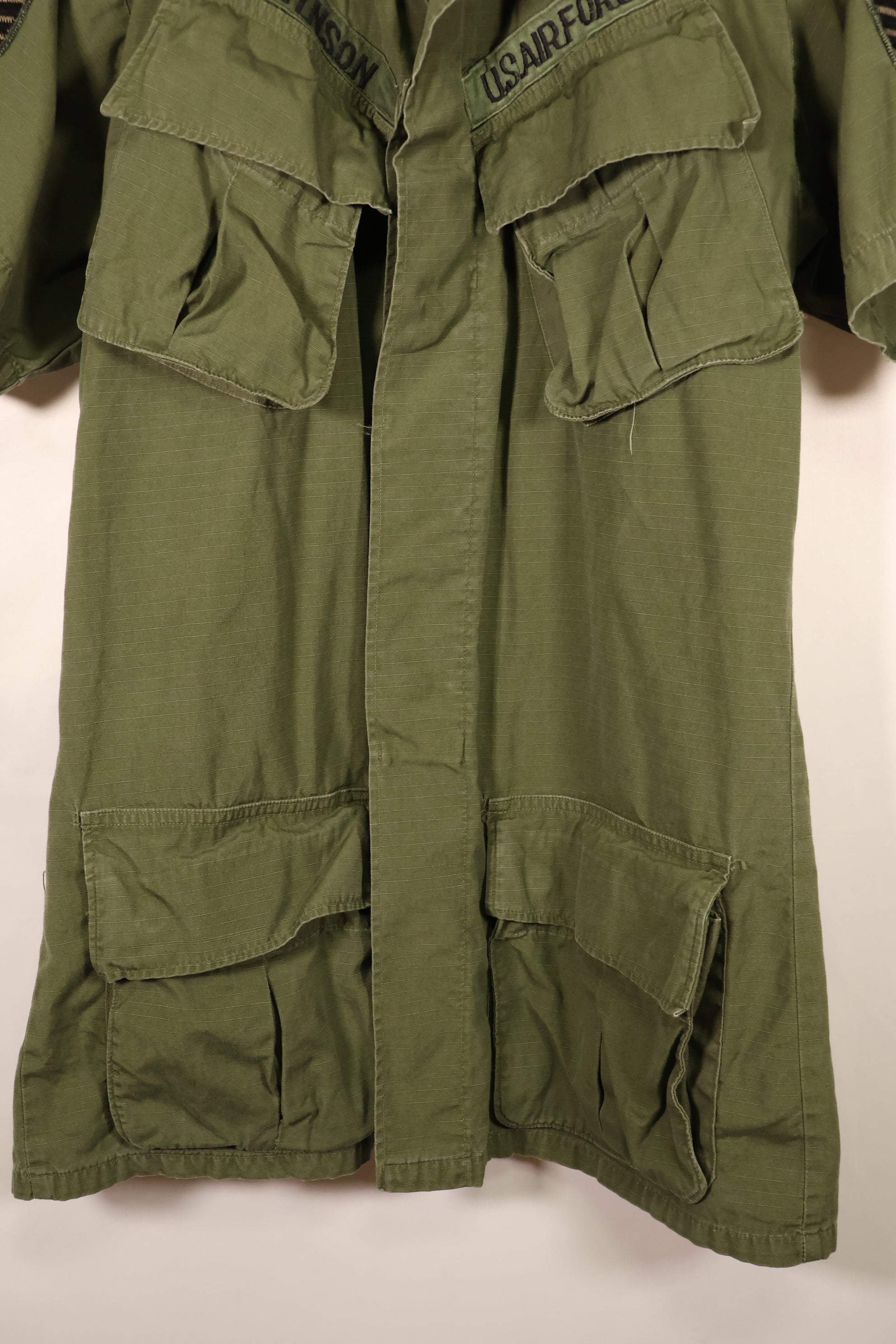 1969 Contract, S-L, Taylor Markings, 4th Model Jungle Fatigue Jacket, USAF, Short-Sleeve Custom, Used