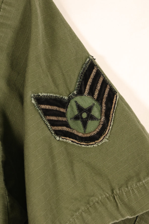 1969 Contract, S-L, Taylor Markings, 4th Model Jungle Fatigue Jacket, USAF, Short-Sleeve Custom, Used