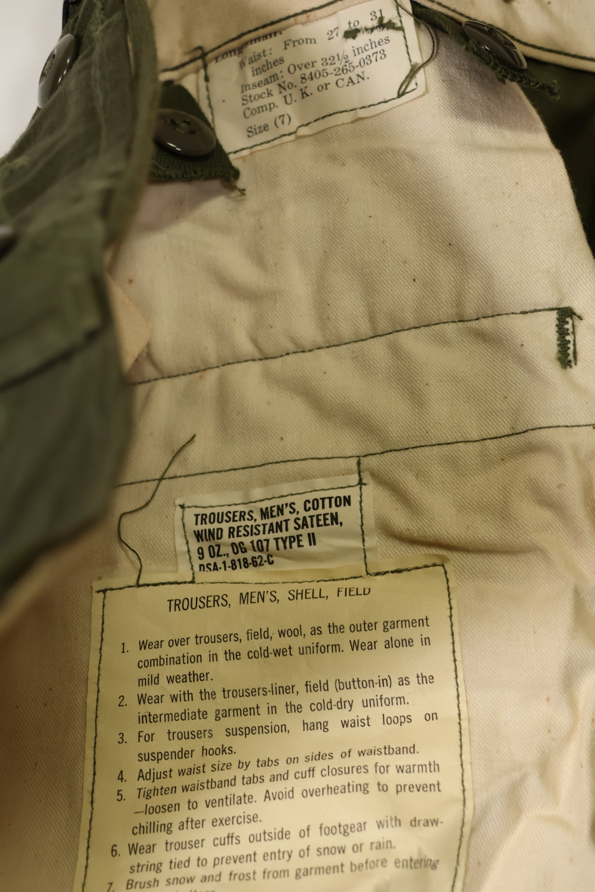 Real 1962 U.S. Army M51 Field Pants, deadstock, unused, size S-L.