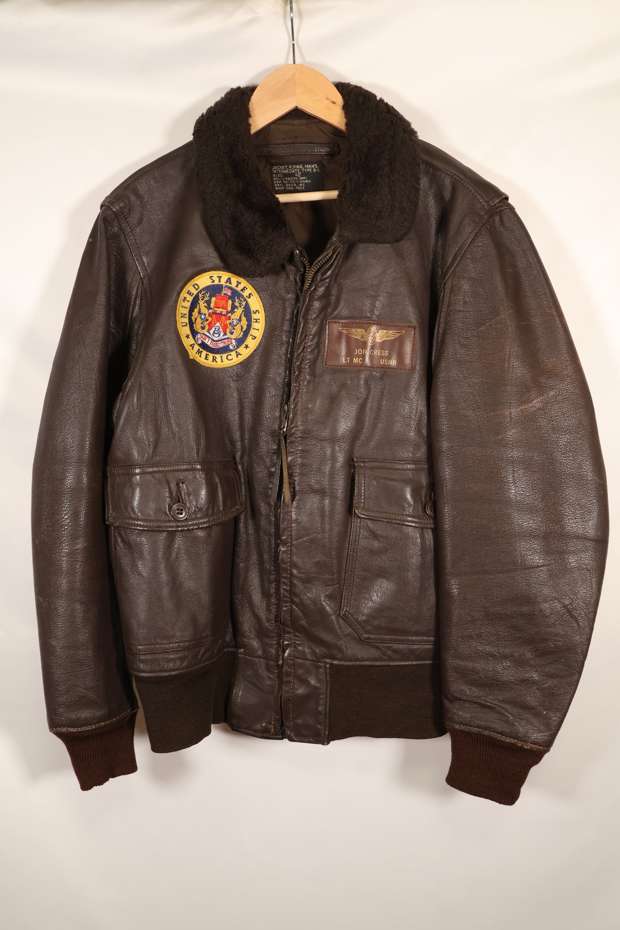 1970 contract size 42 G-1 flight jacket USS AMERICA with patch, used.