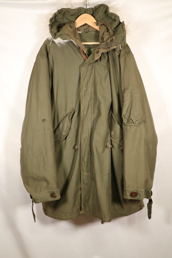 Late 1940's L size US Army M-48 Field Parka with repairs, used movie company costume.