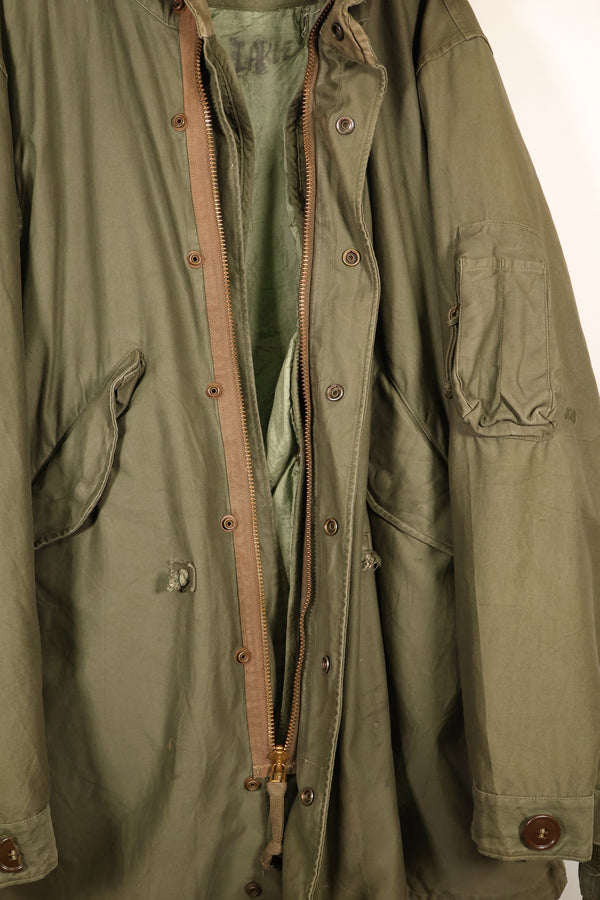 Late 1940's L size US Army M-48 Field Parka with repairs, used movie company costume.